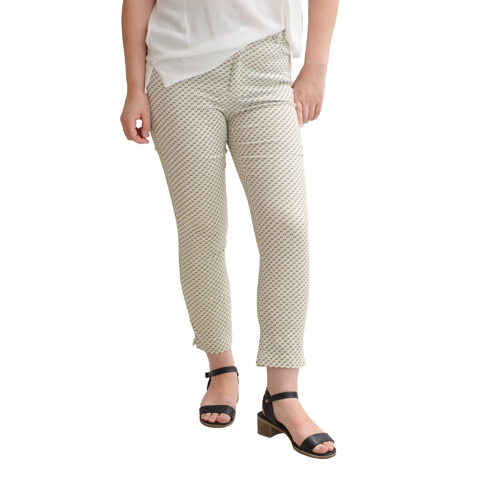Fifi khaki printed stretch capri trouser