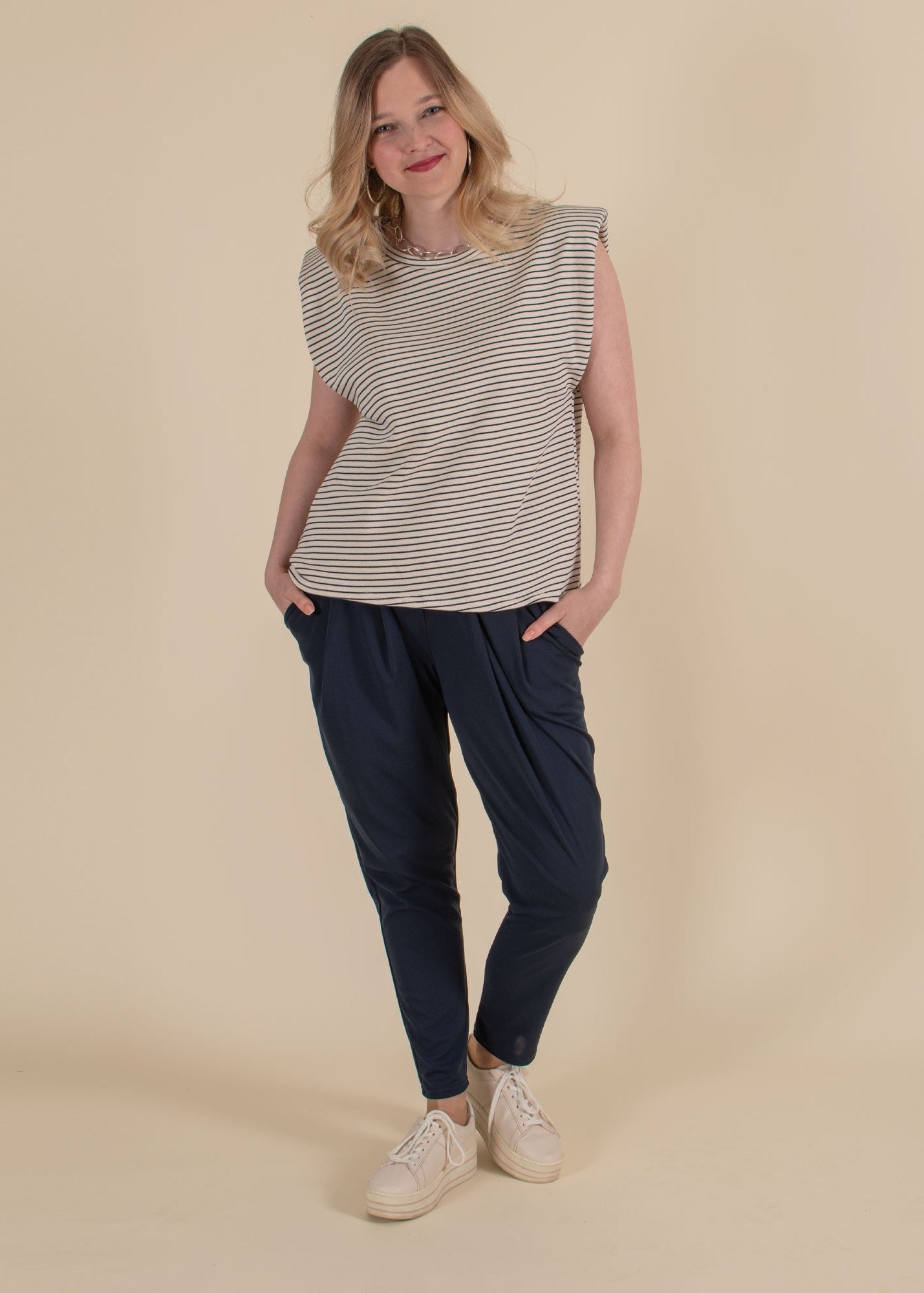 Paulie cream stripe cotton sweat top