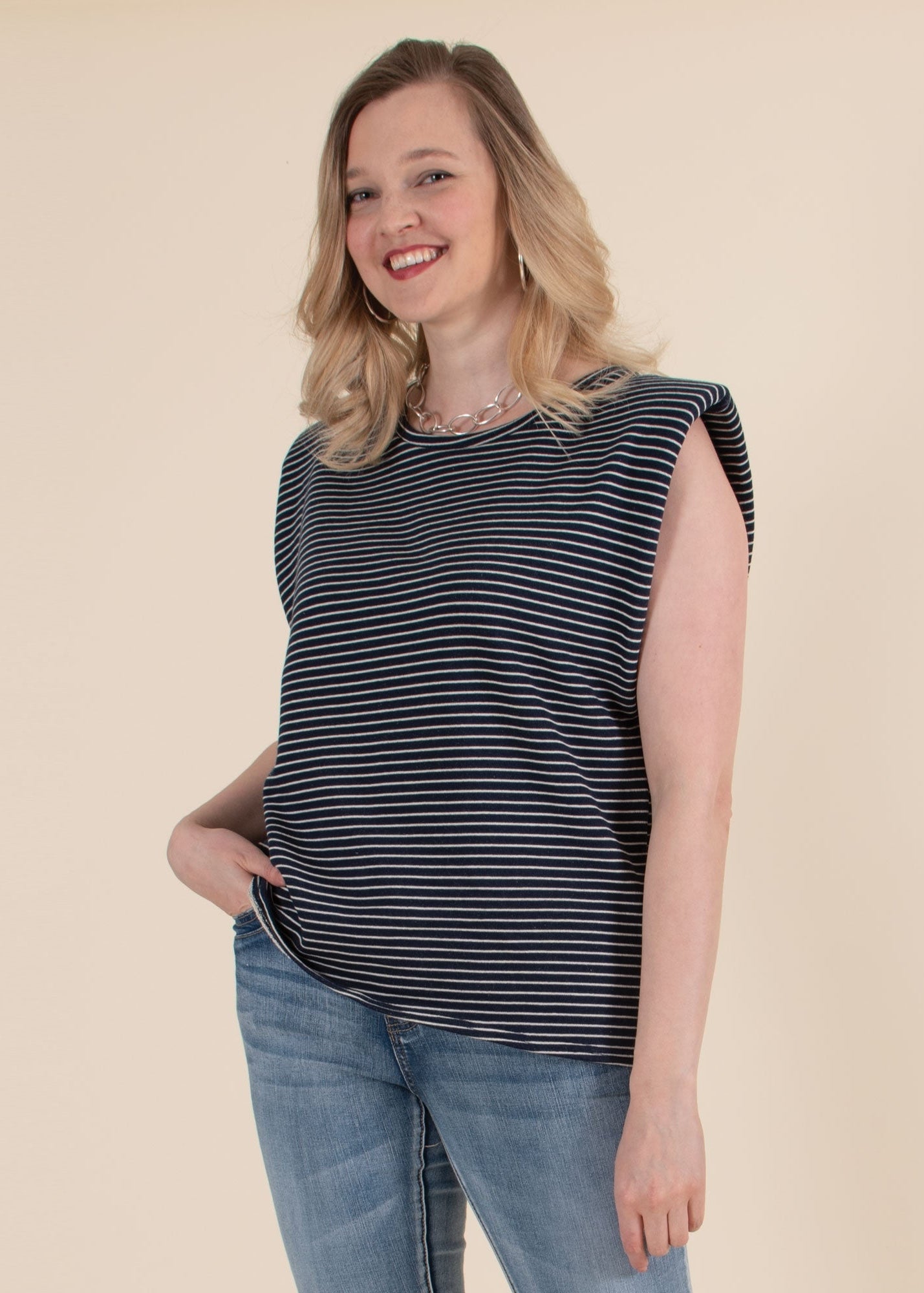 Paulie navy stripe cotton sweat top