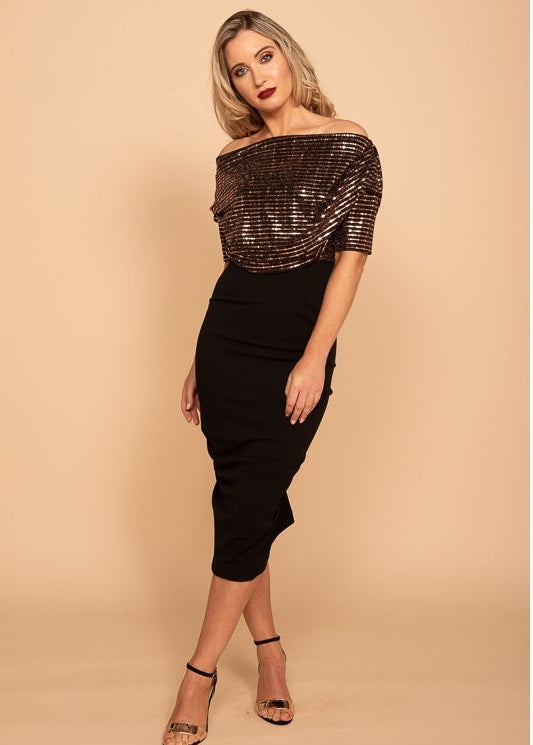 Mimas Sequin and crepe ruched dress