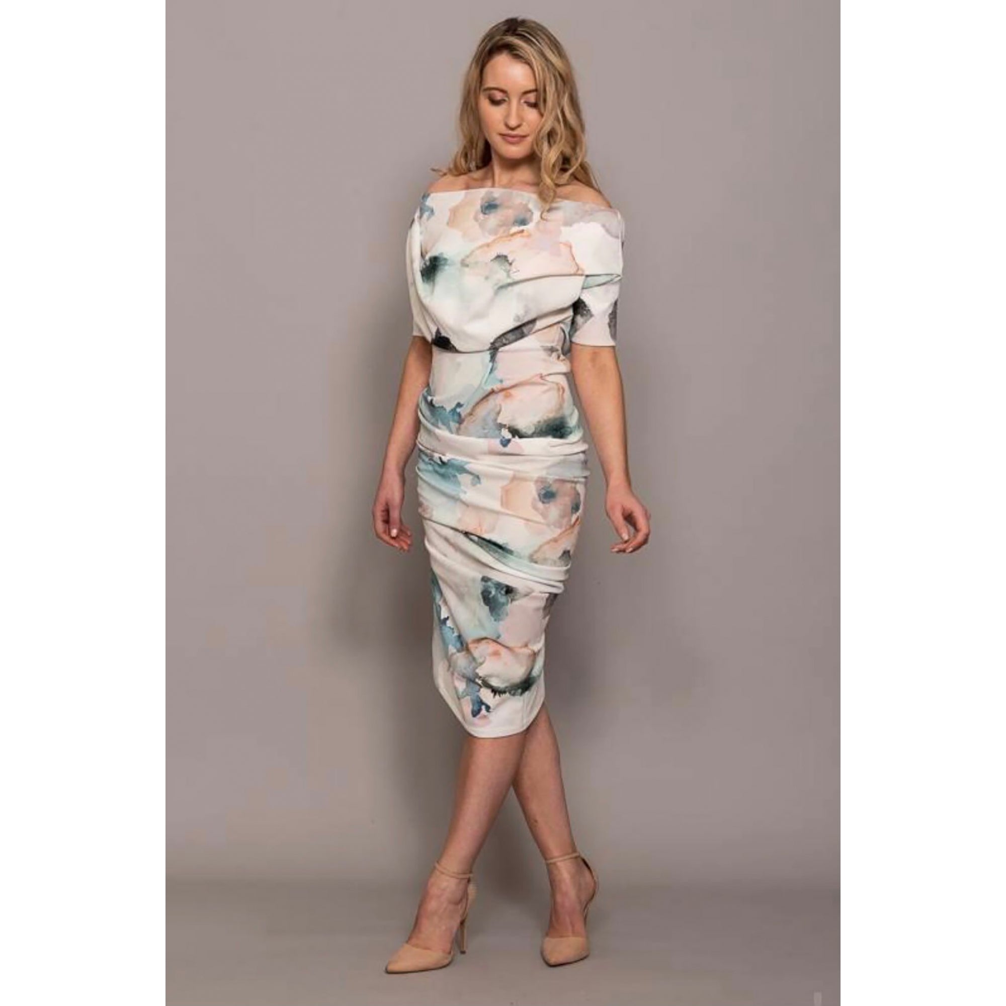 Verona ruched side soft white dress