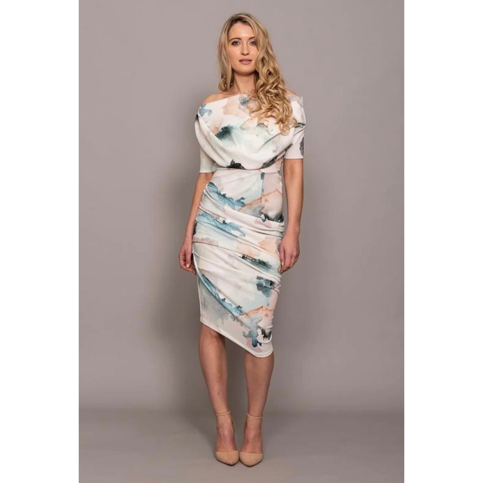 Verona ruched side soft white dress