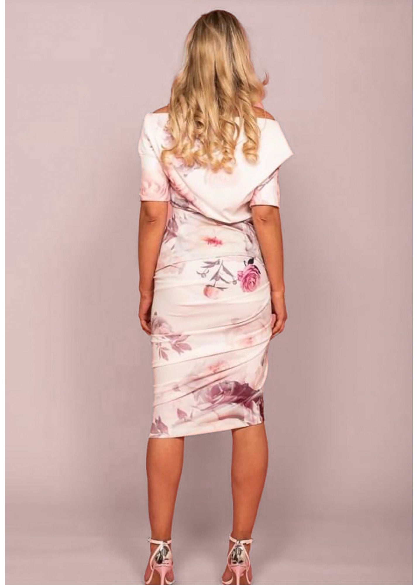 Verona ruched side art deco soft pink dress