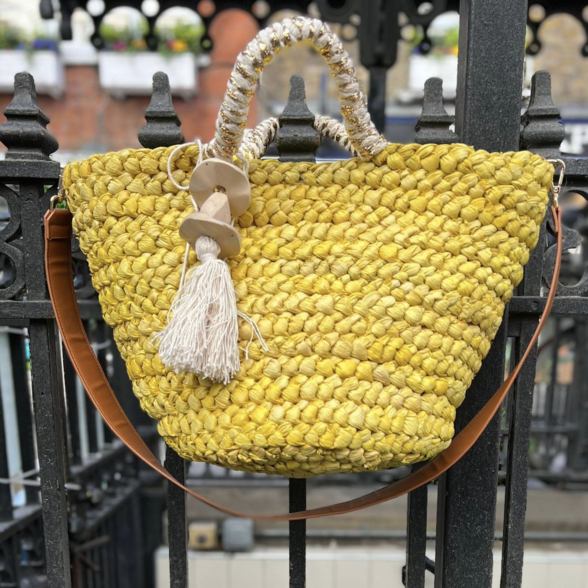 Bella yellow hand made straw basket bag