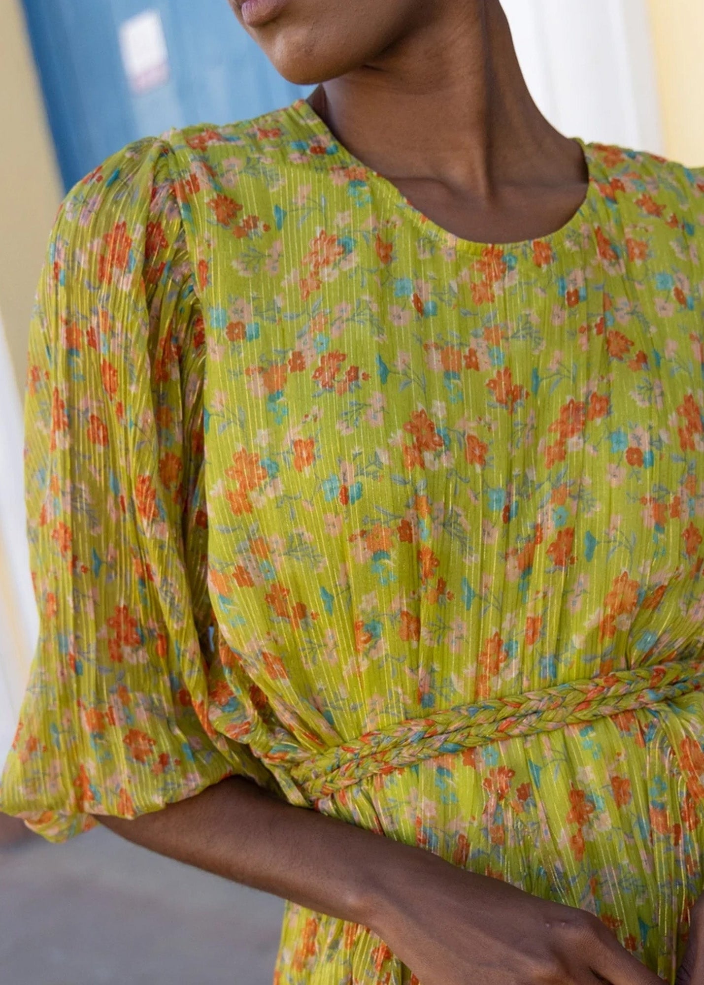 Ella lime chiffon ditsy floral print mini dress