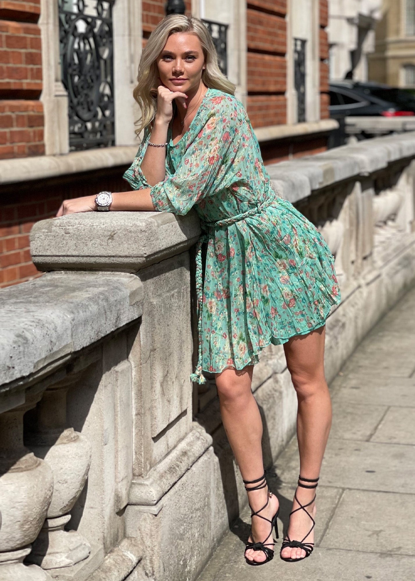 Ella mint chiffon ditsy floral print mini dress