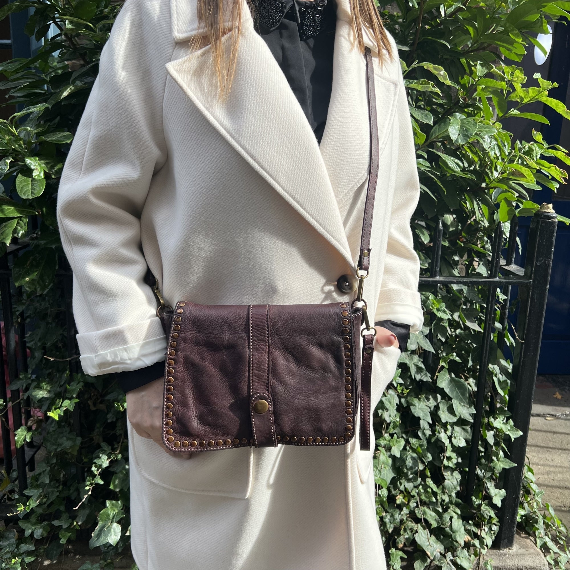 Vintage burgundy cross body / clutch soft leather bag