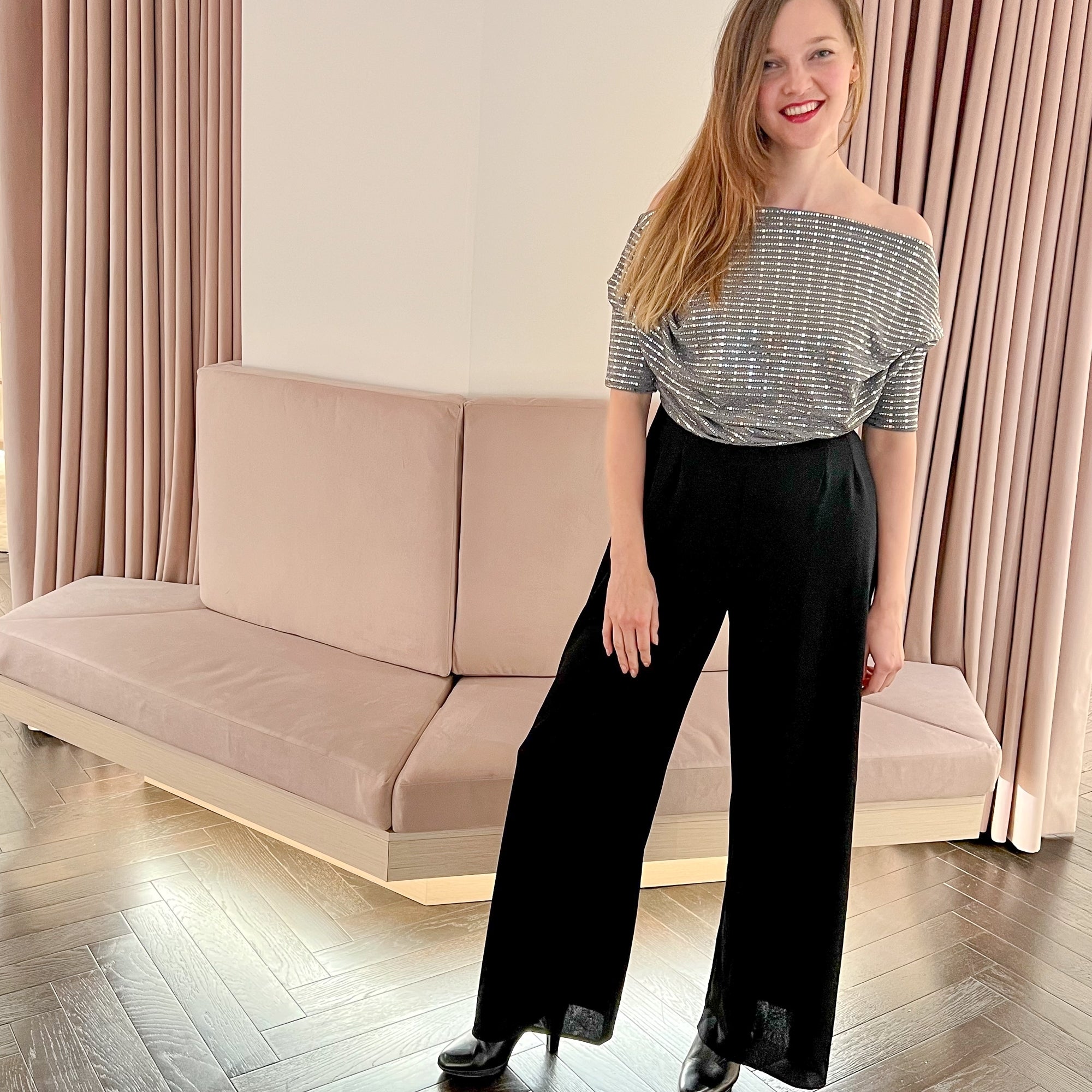 Lima silver sequin and crepe wide leg Jumpsuit