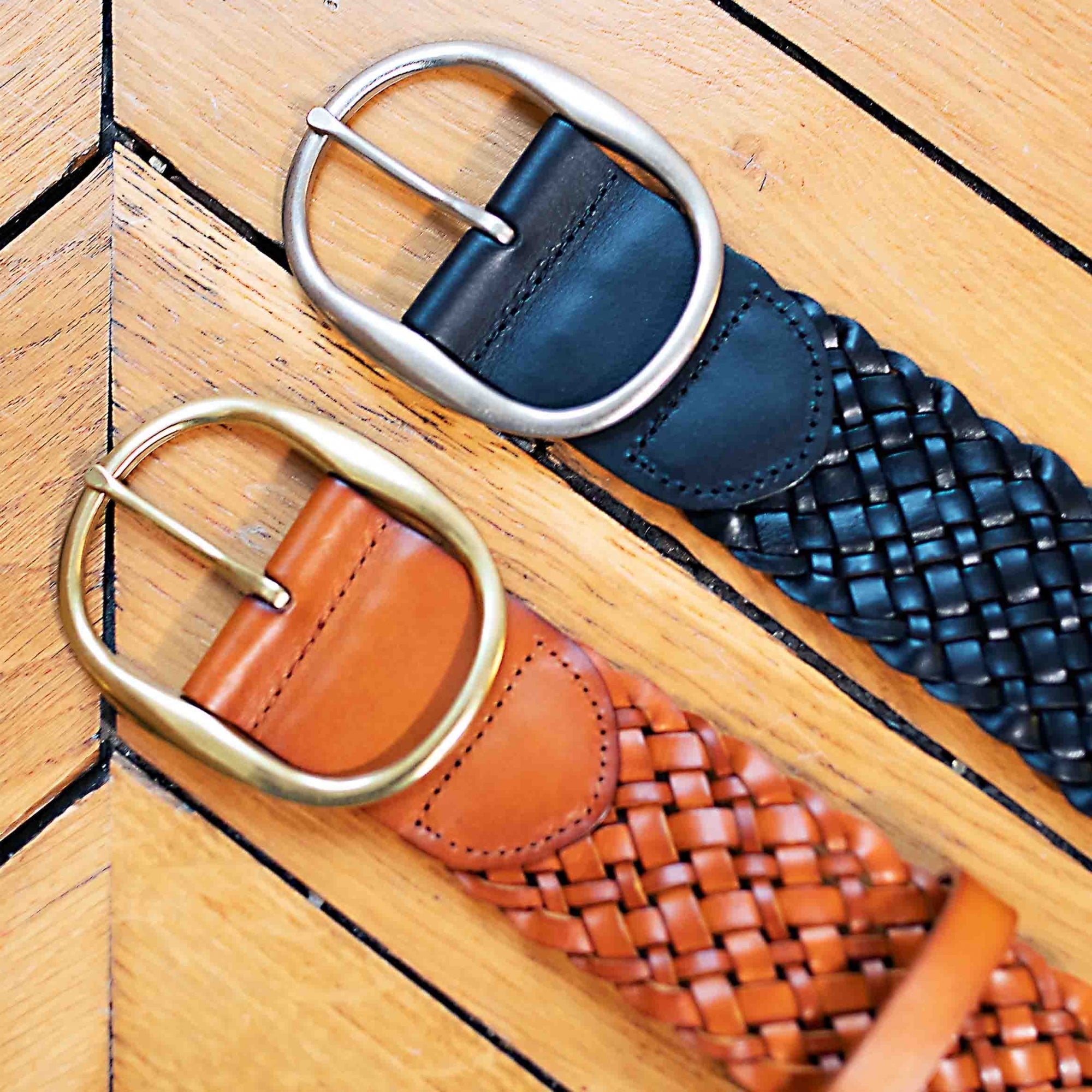 Plaited tan leather belt