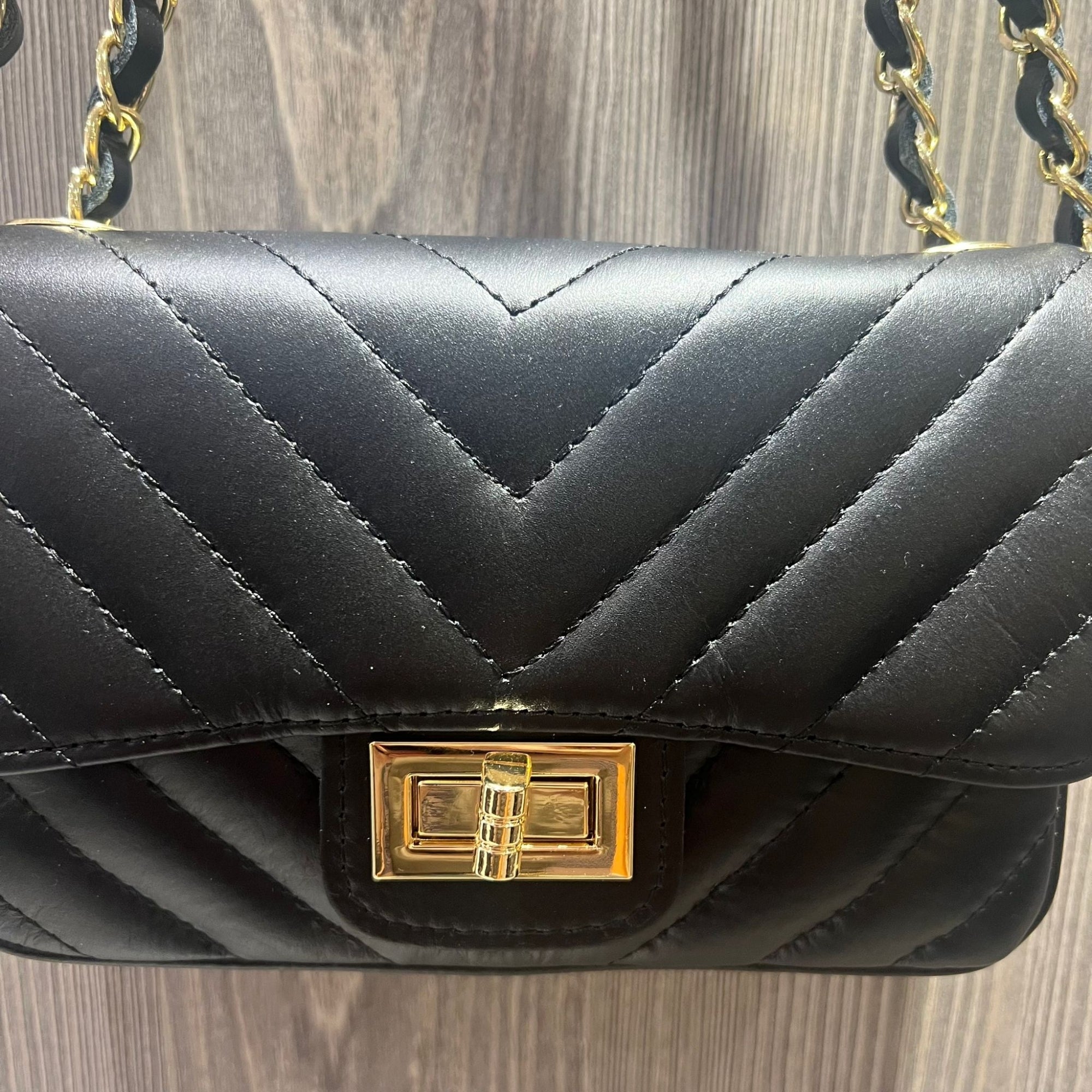 Shelby black soft leather quilt bag