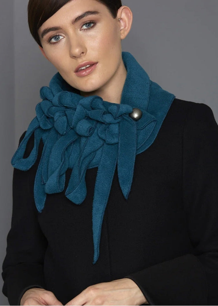 Yasmin petrol blue plain button closure collar / scarf