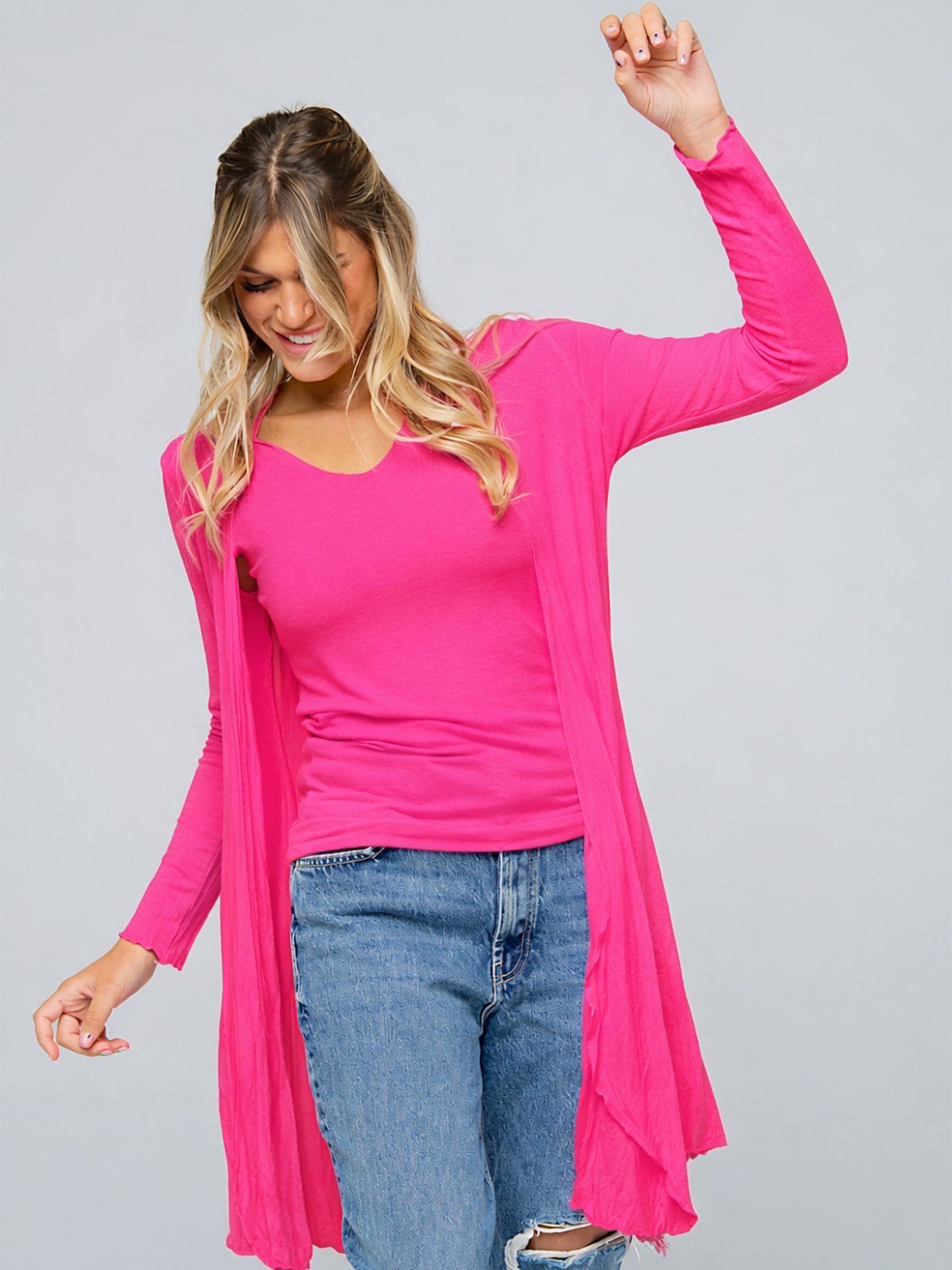 Longo -  Waterfall soft jersey cardigan Hot Pink