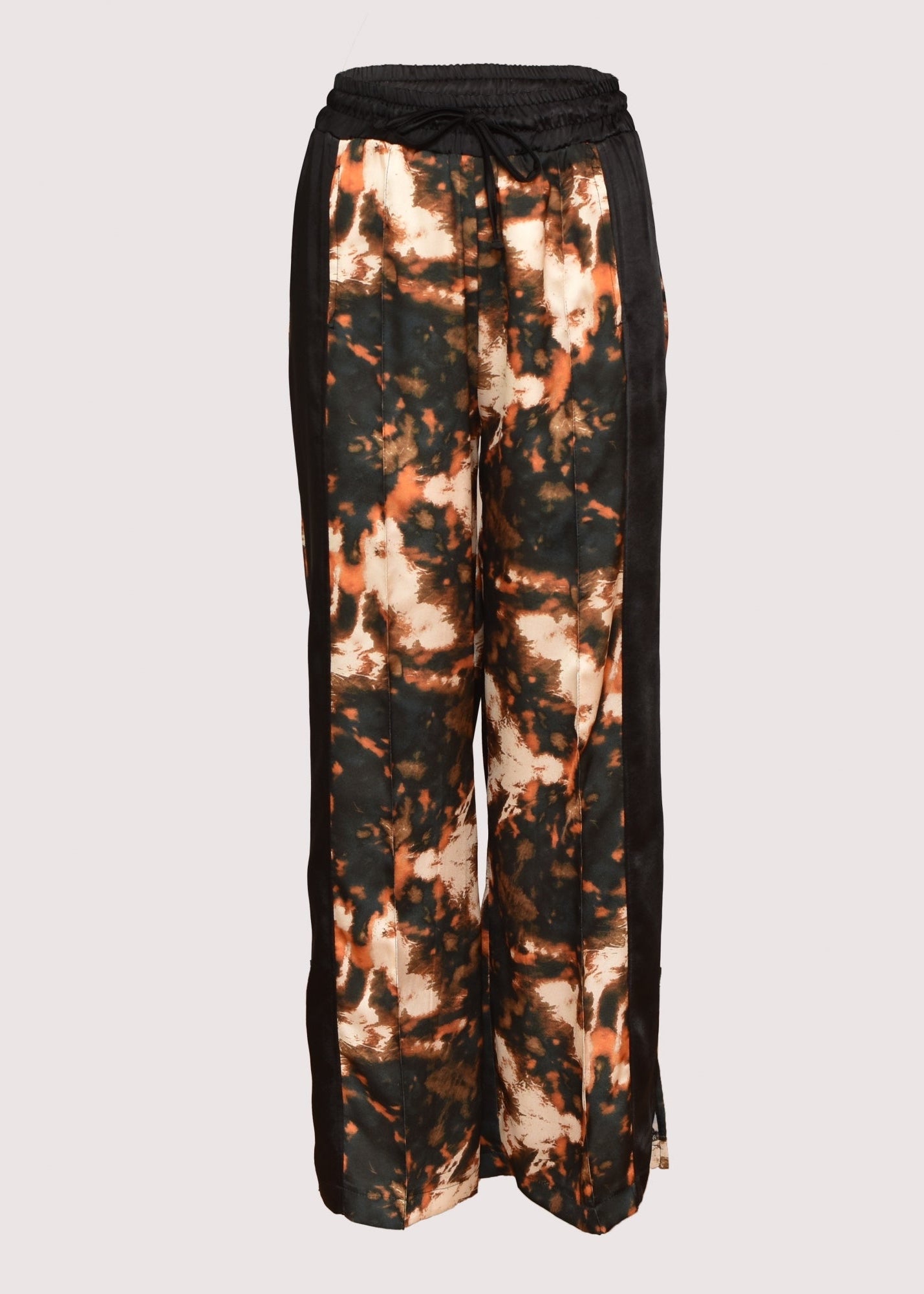 Anala tan printed satin relaxed fit trouser