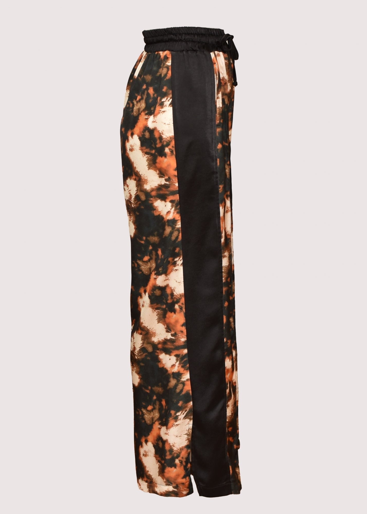 Anala tan printed satin relaxed fit trouser