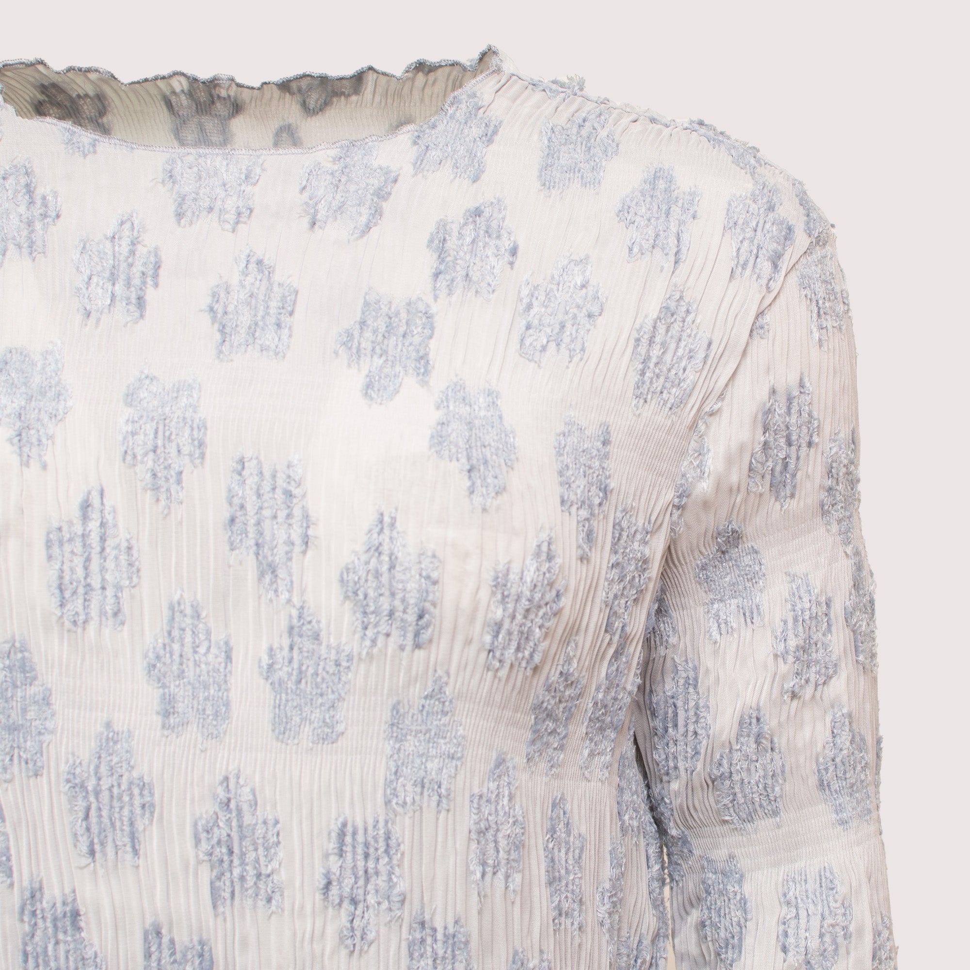 Alexa light denim feathered mesh top