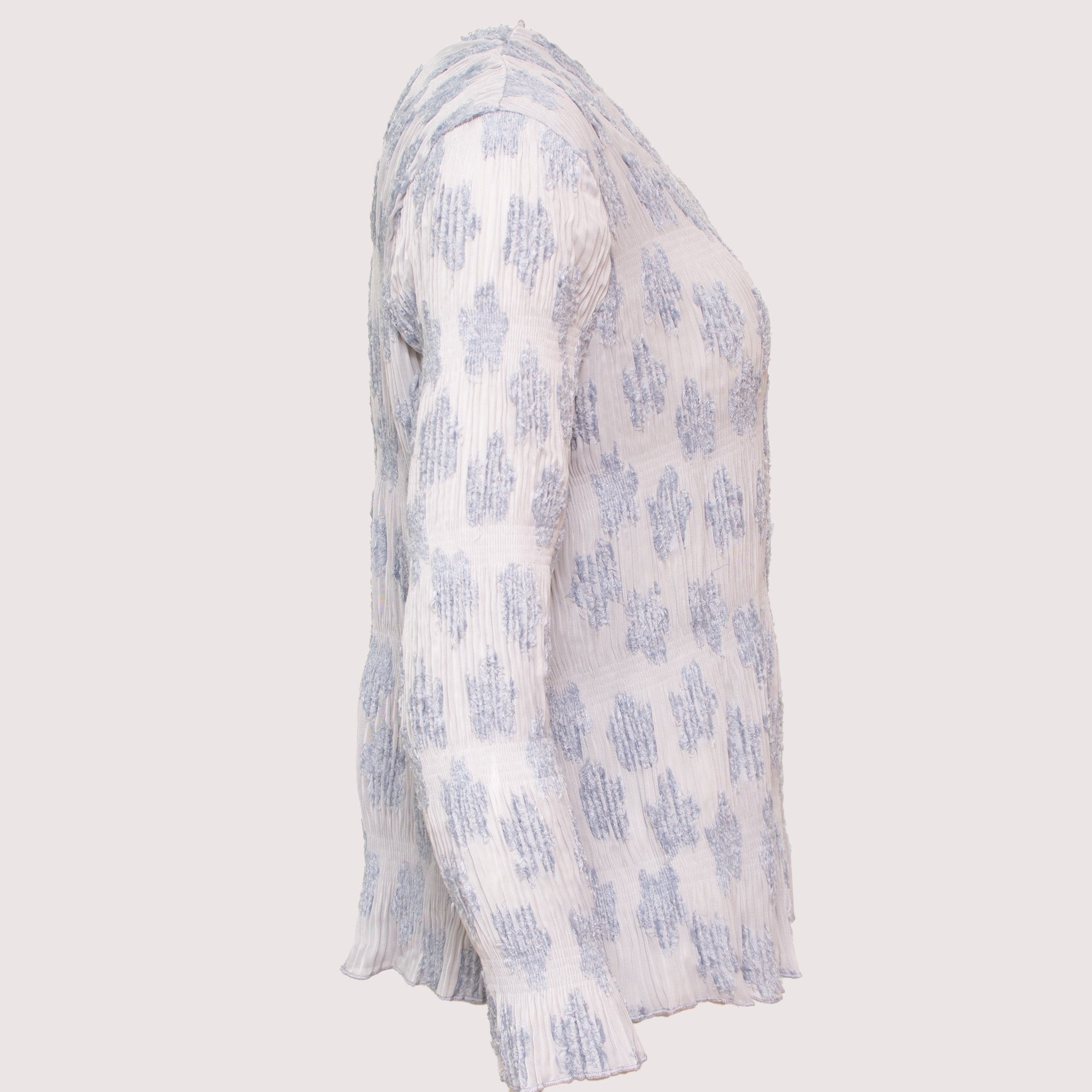 Alexa light denim feathered mesh top