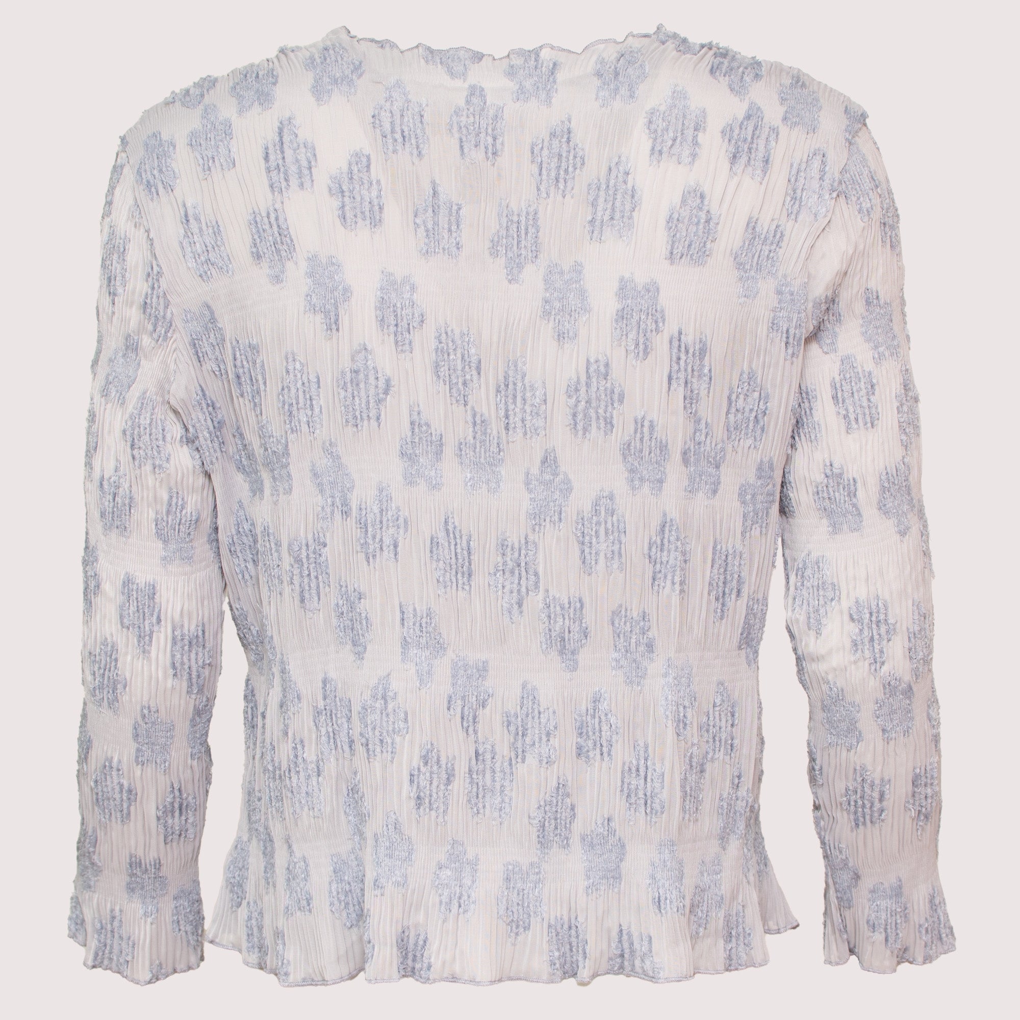 Alexa light denim feathered mesh top