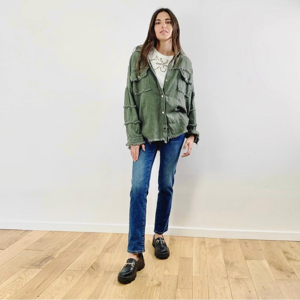 Skull khaki cotton heavily embellished shirt / jacket