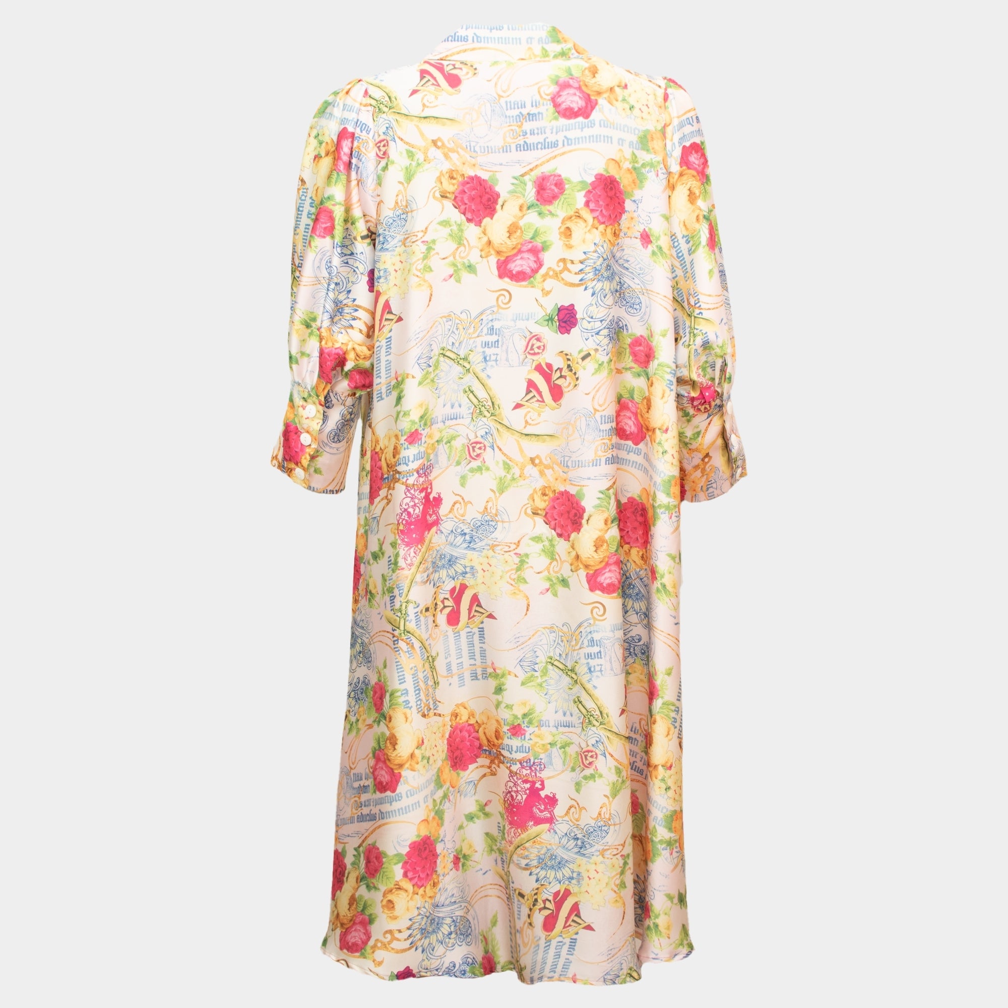Risette cream rose printed satin midi dress