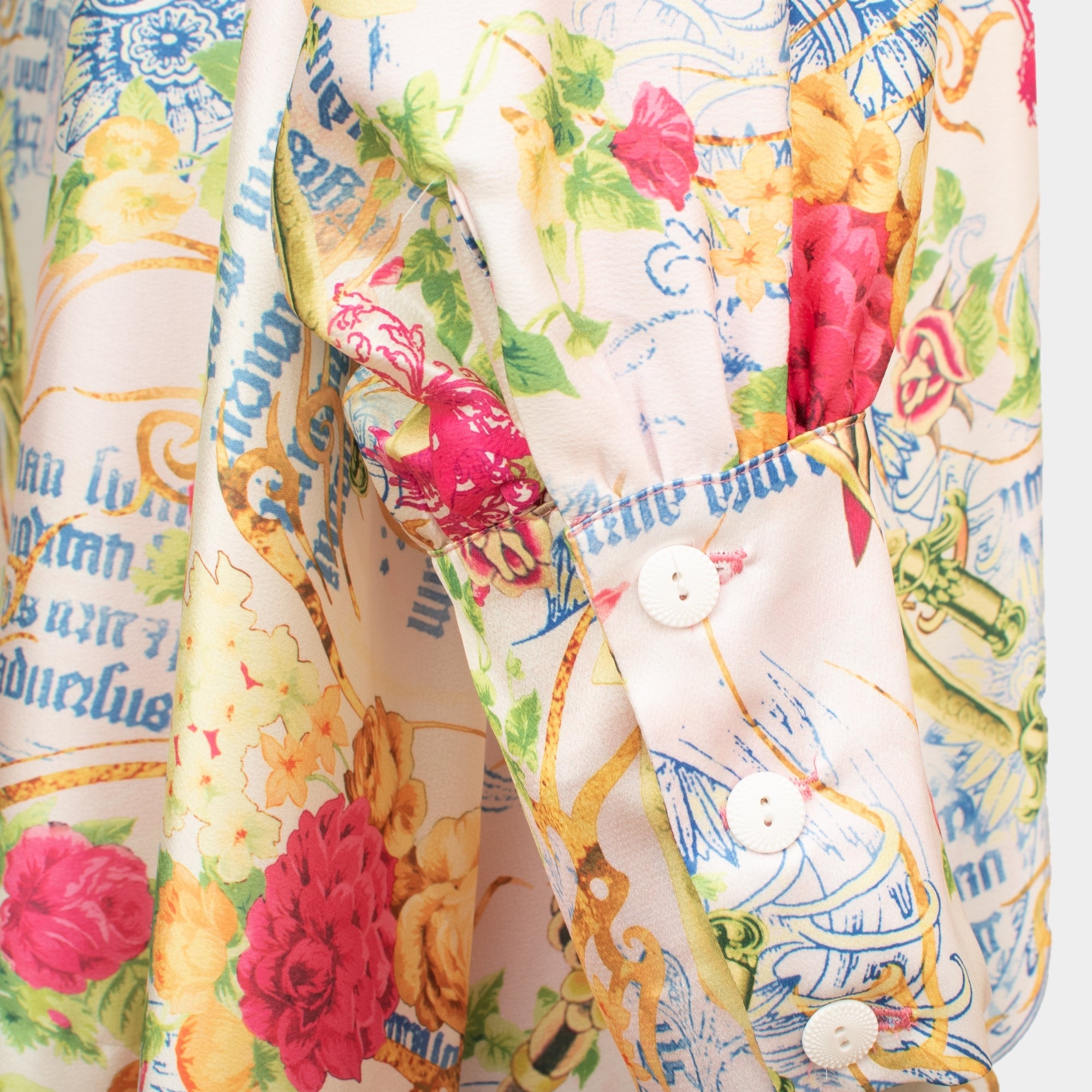 Risette cream rose printed satin midi dress