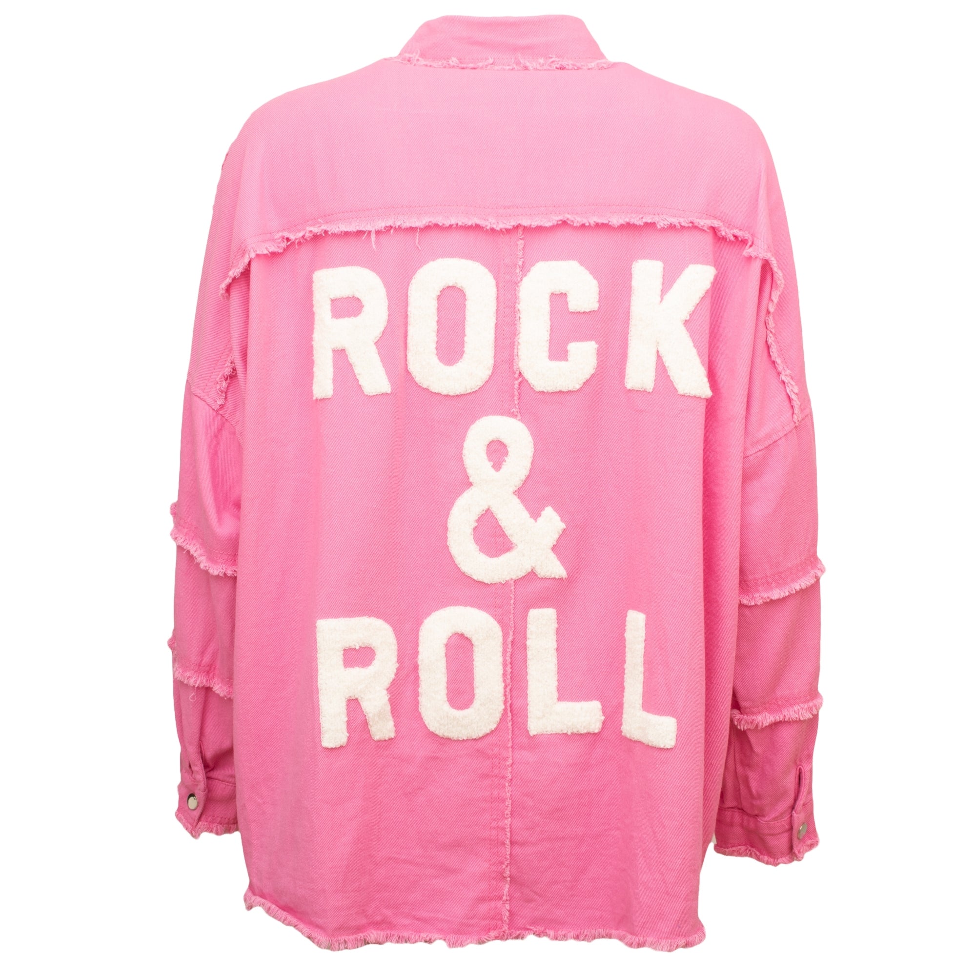 Rock and roll candy pink white raised text cotton shirt / jacket