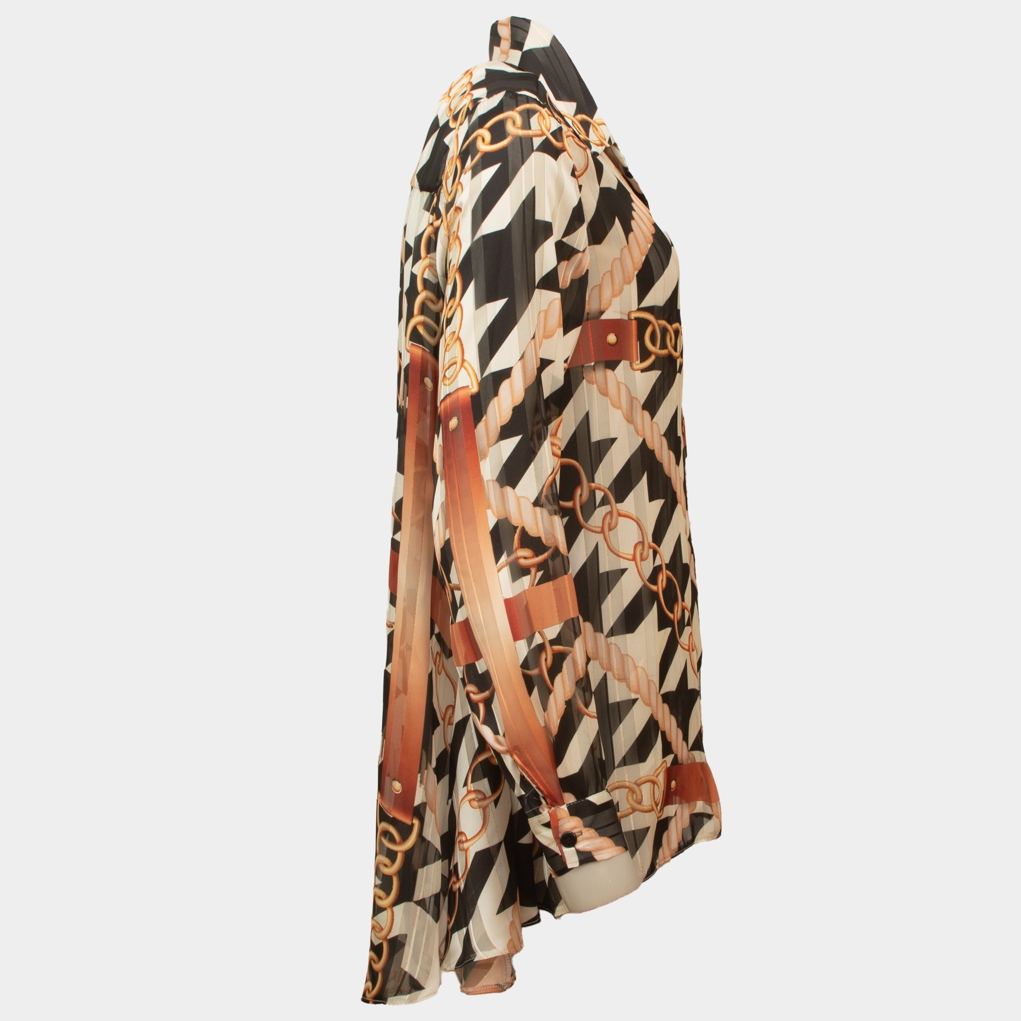 Cigare black tan chain print chiffon blouse