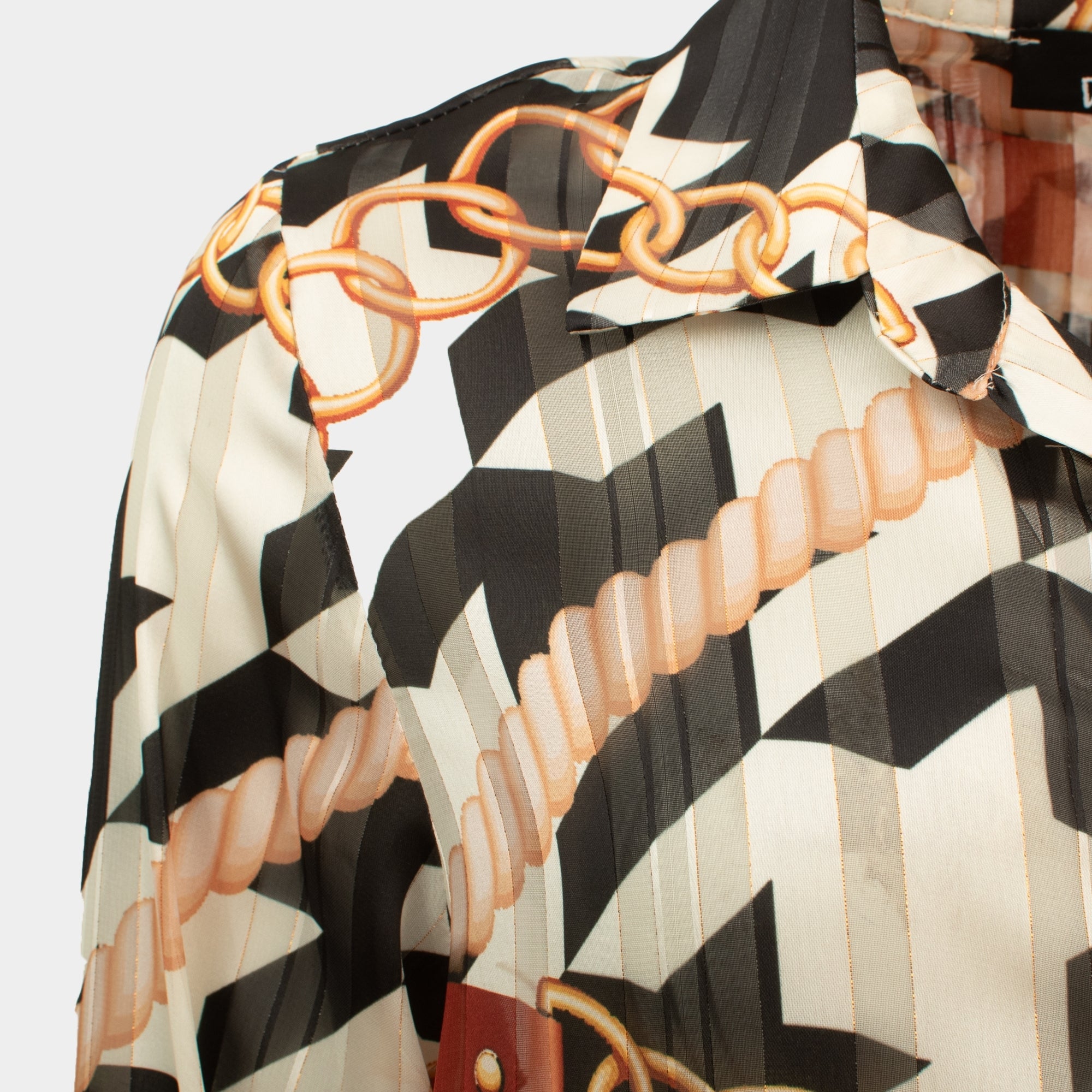 Cigare black tan chain print chiffon blouse