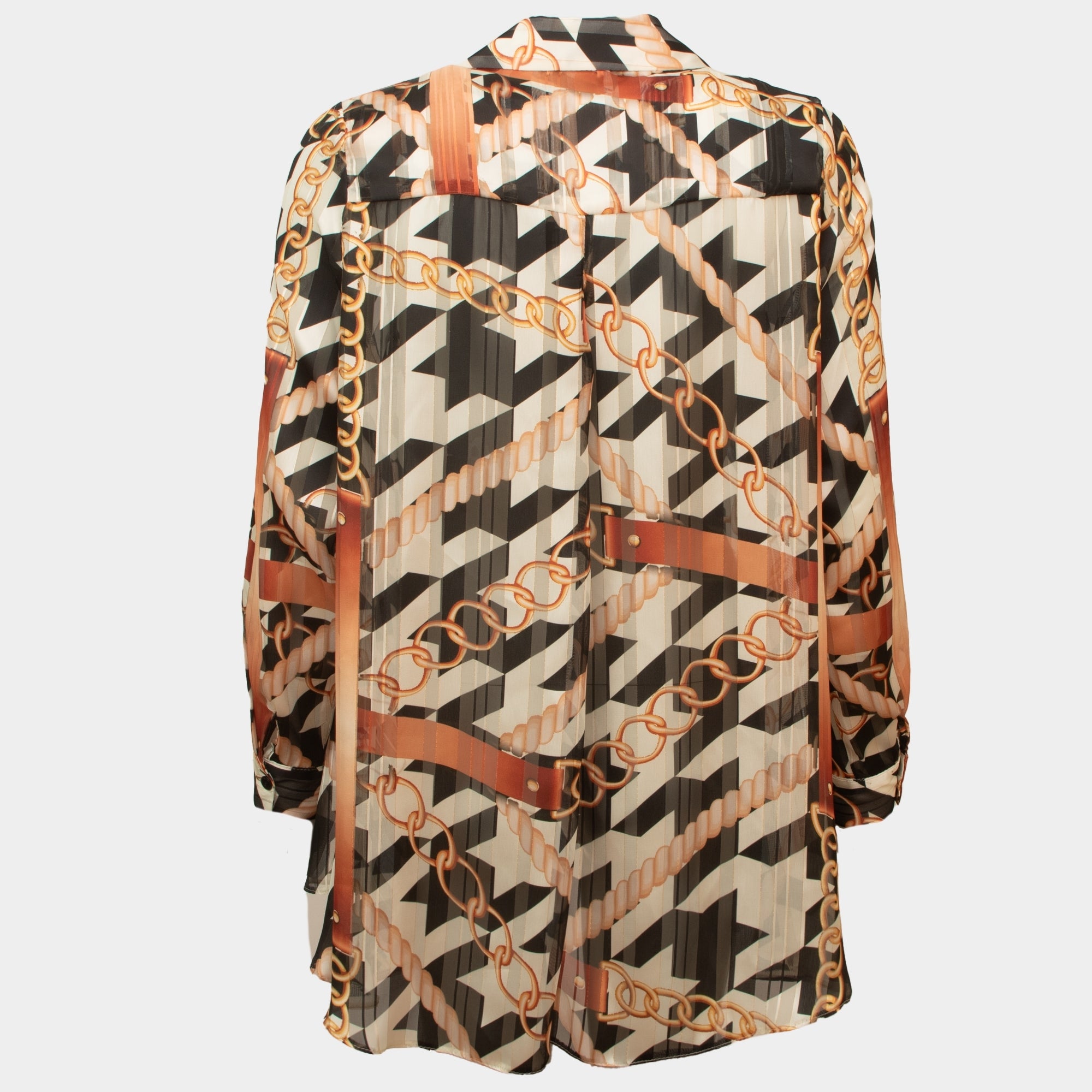Cigare black tan chain print chiffon blouse