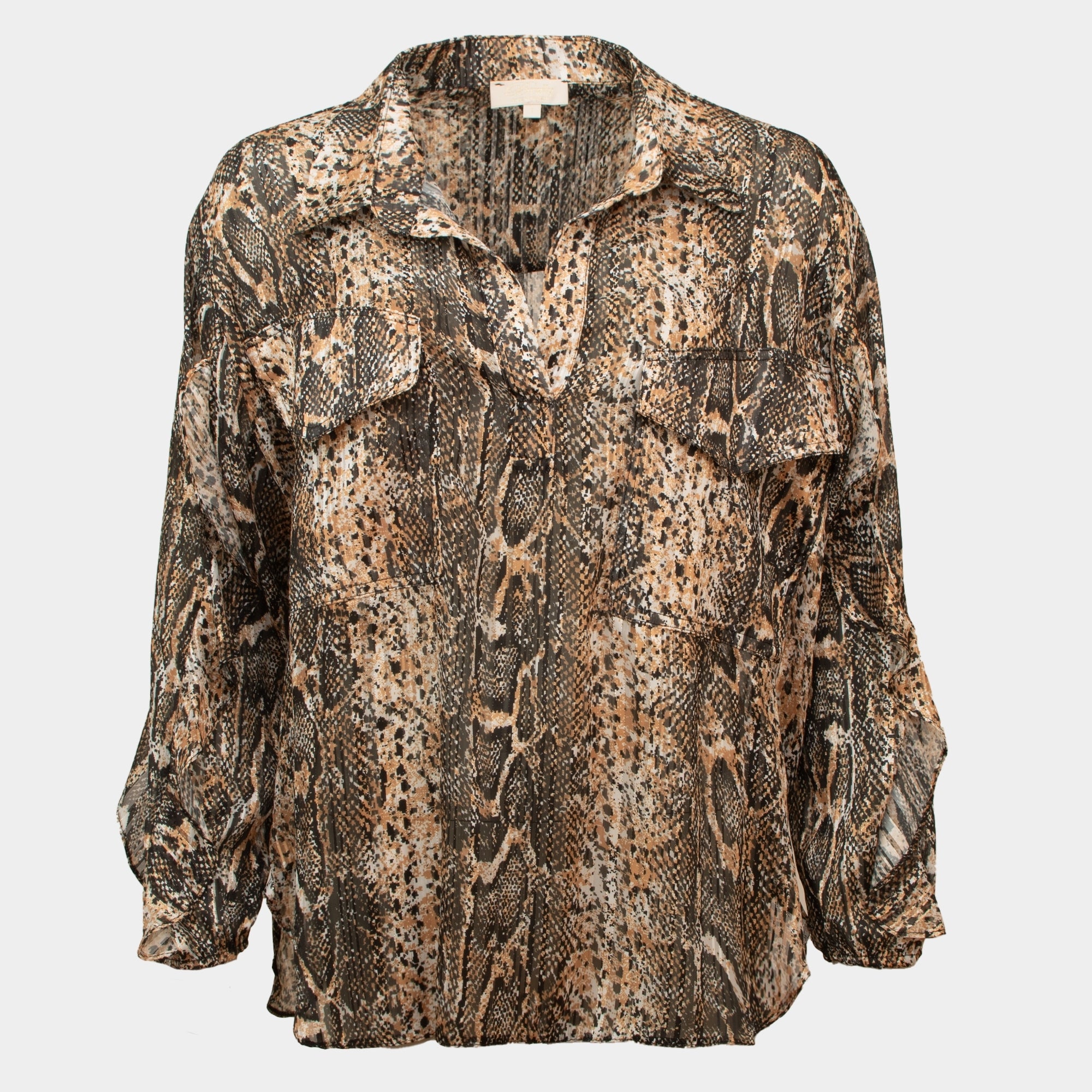 Dempsey black tan snake frill sleeve pocket blouse
