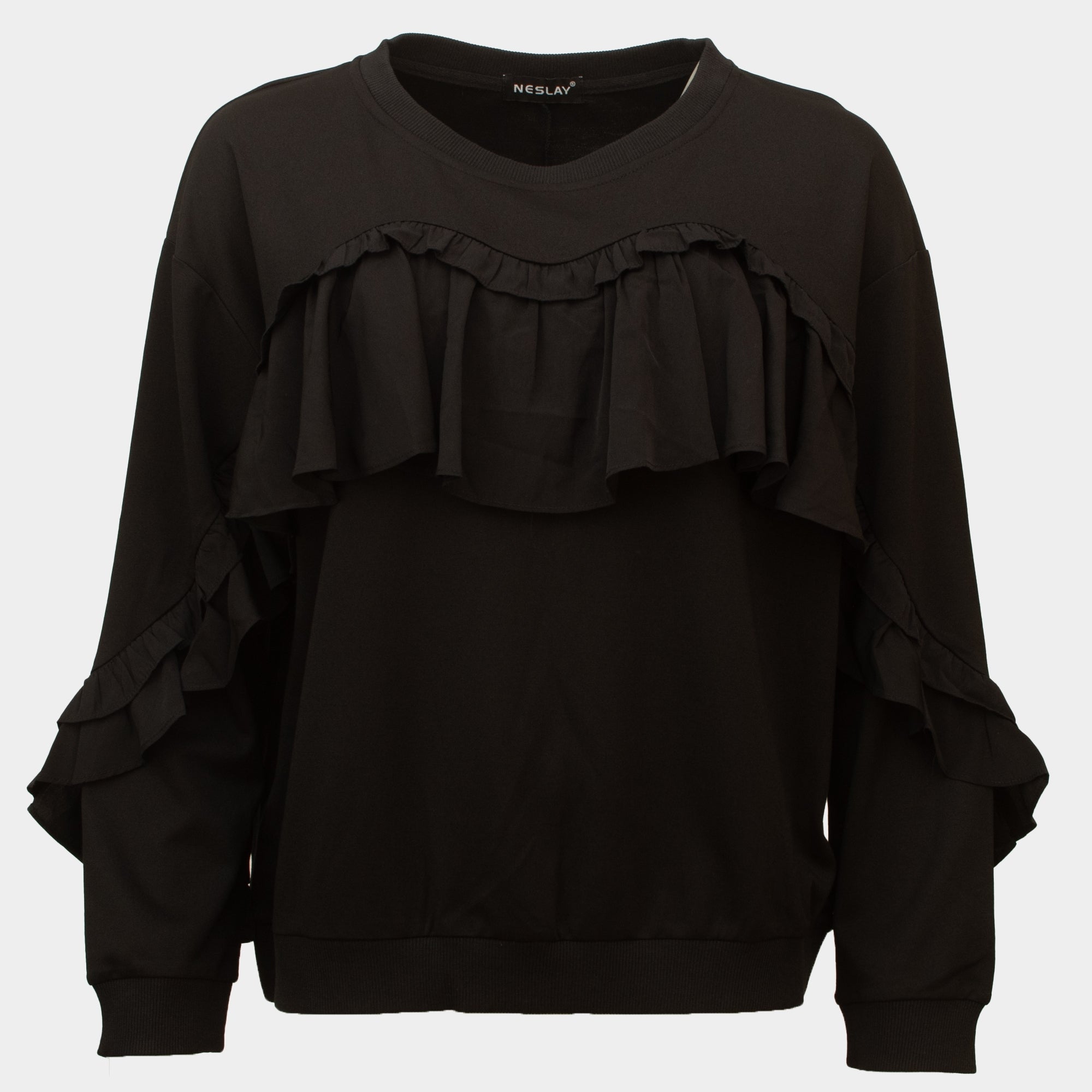 Gemma black frill front sweat top