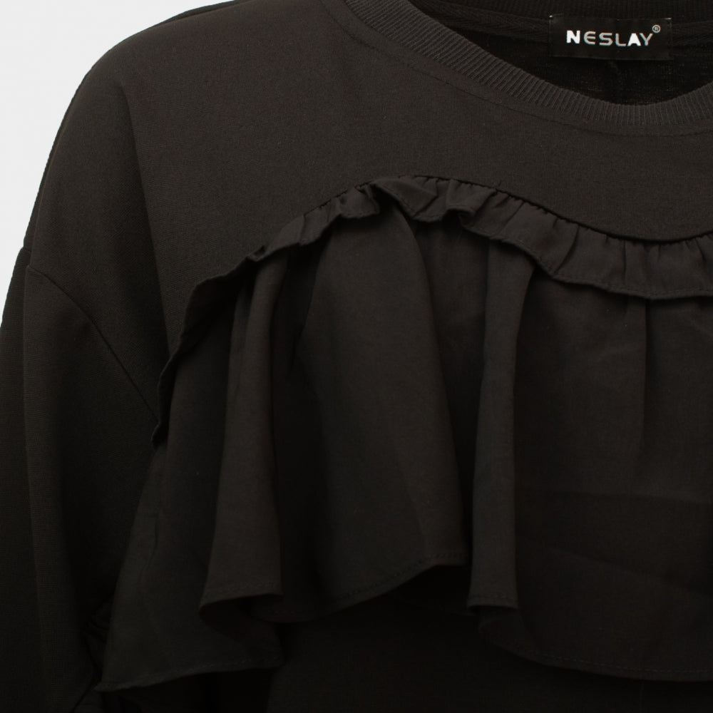Gemma black frill front sweat top