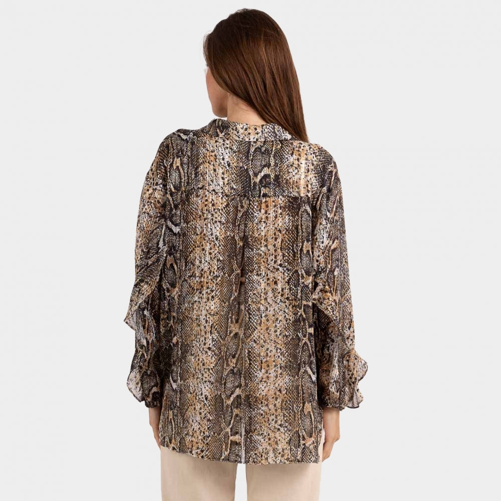 Dempsey black tan snake frill sleeve pocket blouse