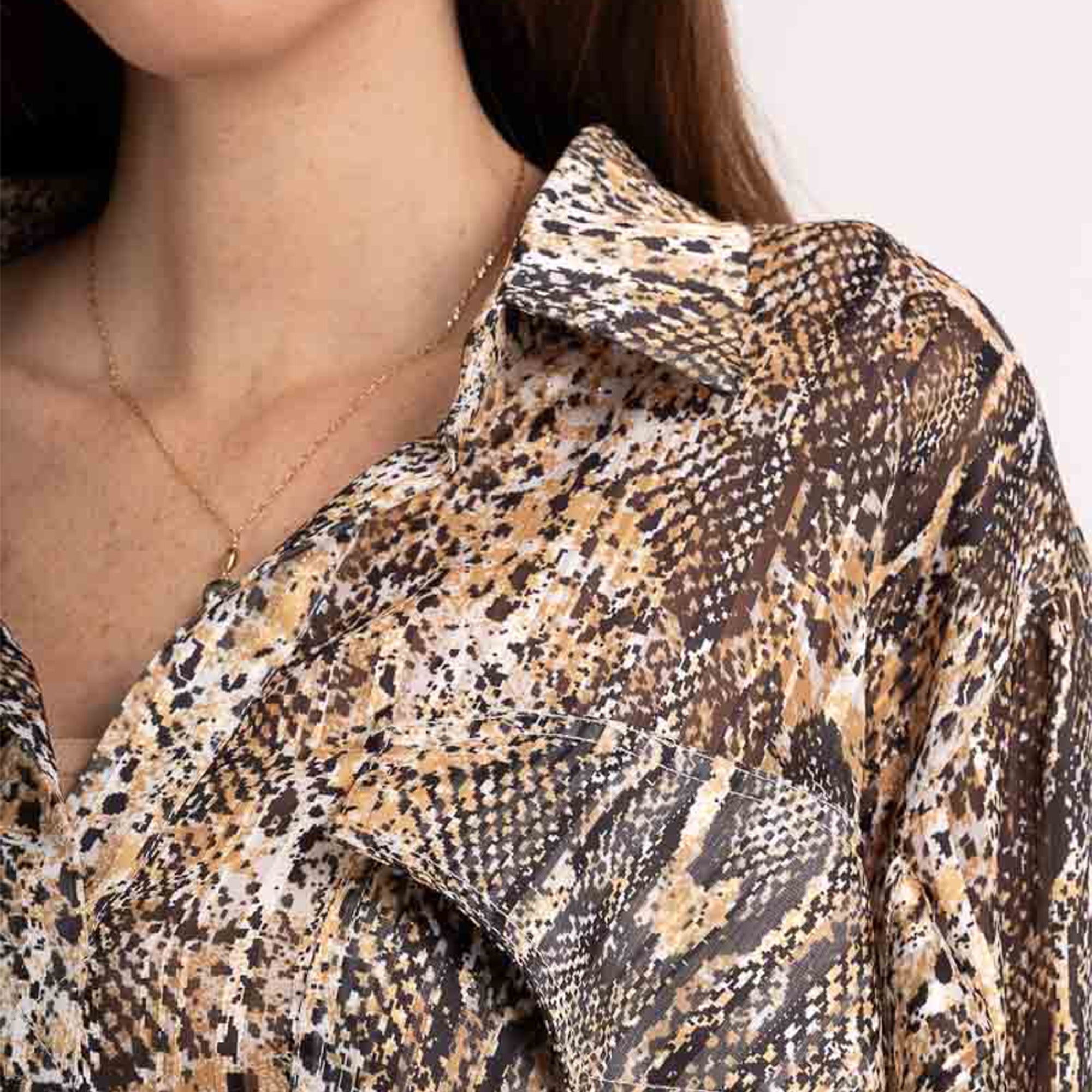 Dempsey black tan snake frill sleeve pocket blouse