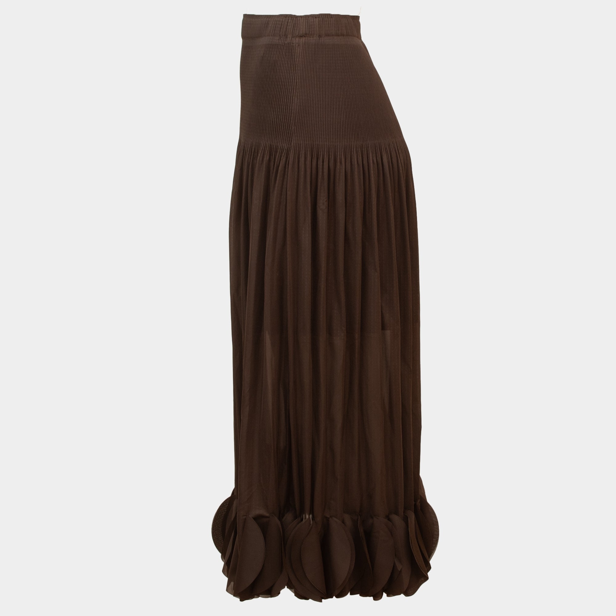 Ria chocolate midi length pleated ruffle skirt