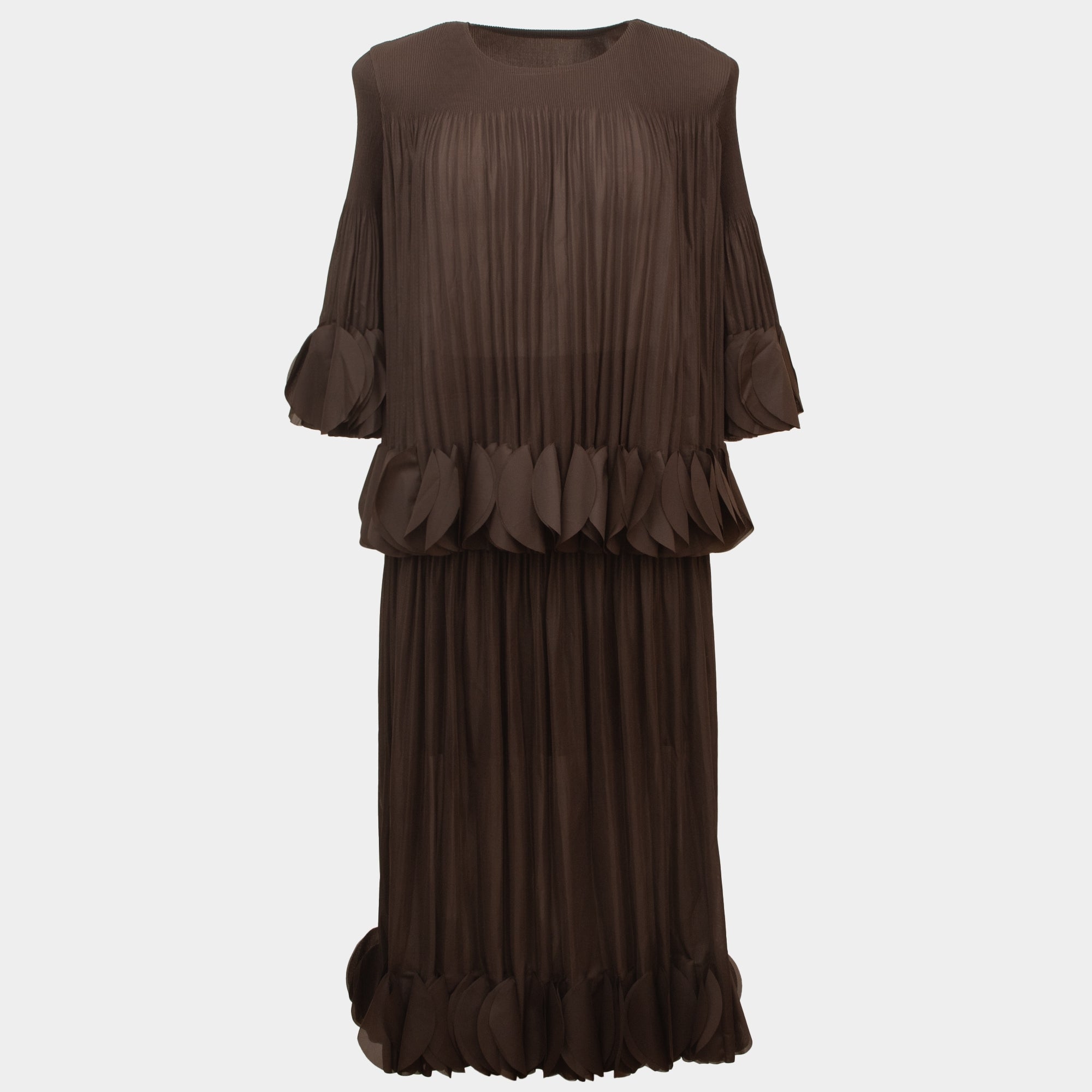 Ria chocolate midi length pleated ruffle skirt