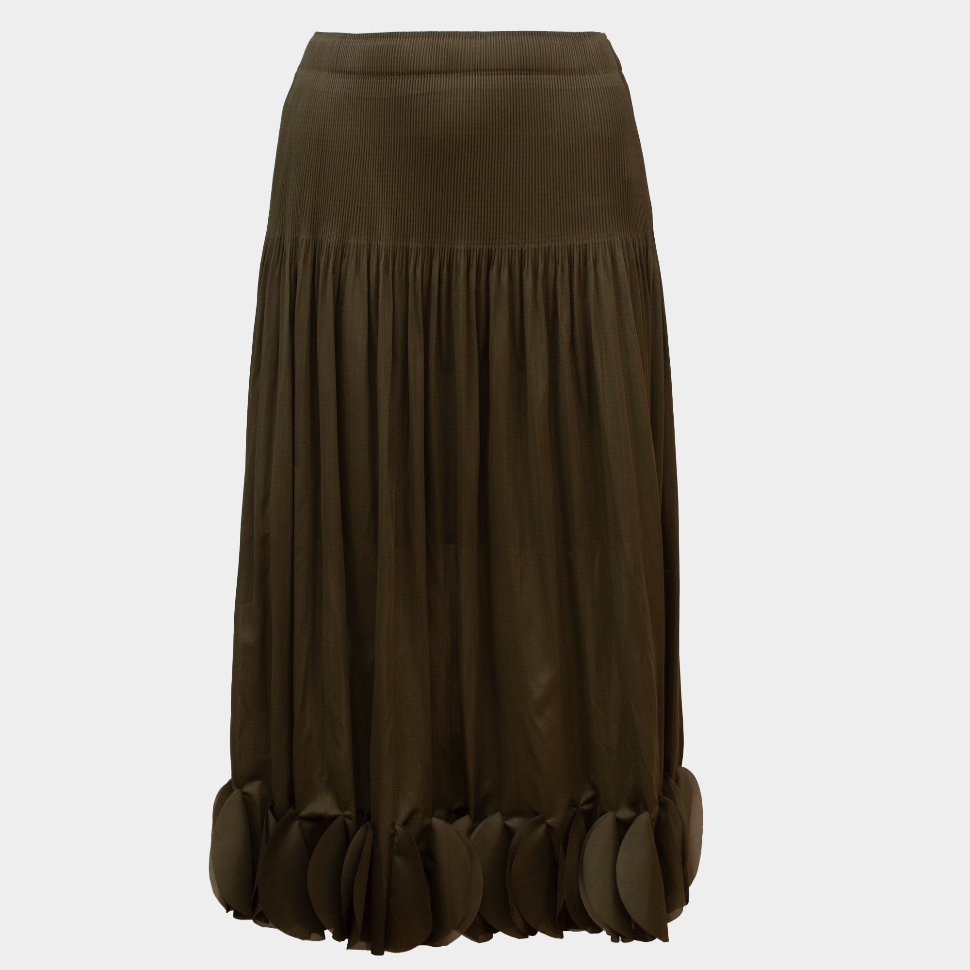 Ria olive midi length pleated ruffle skirt
