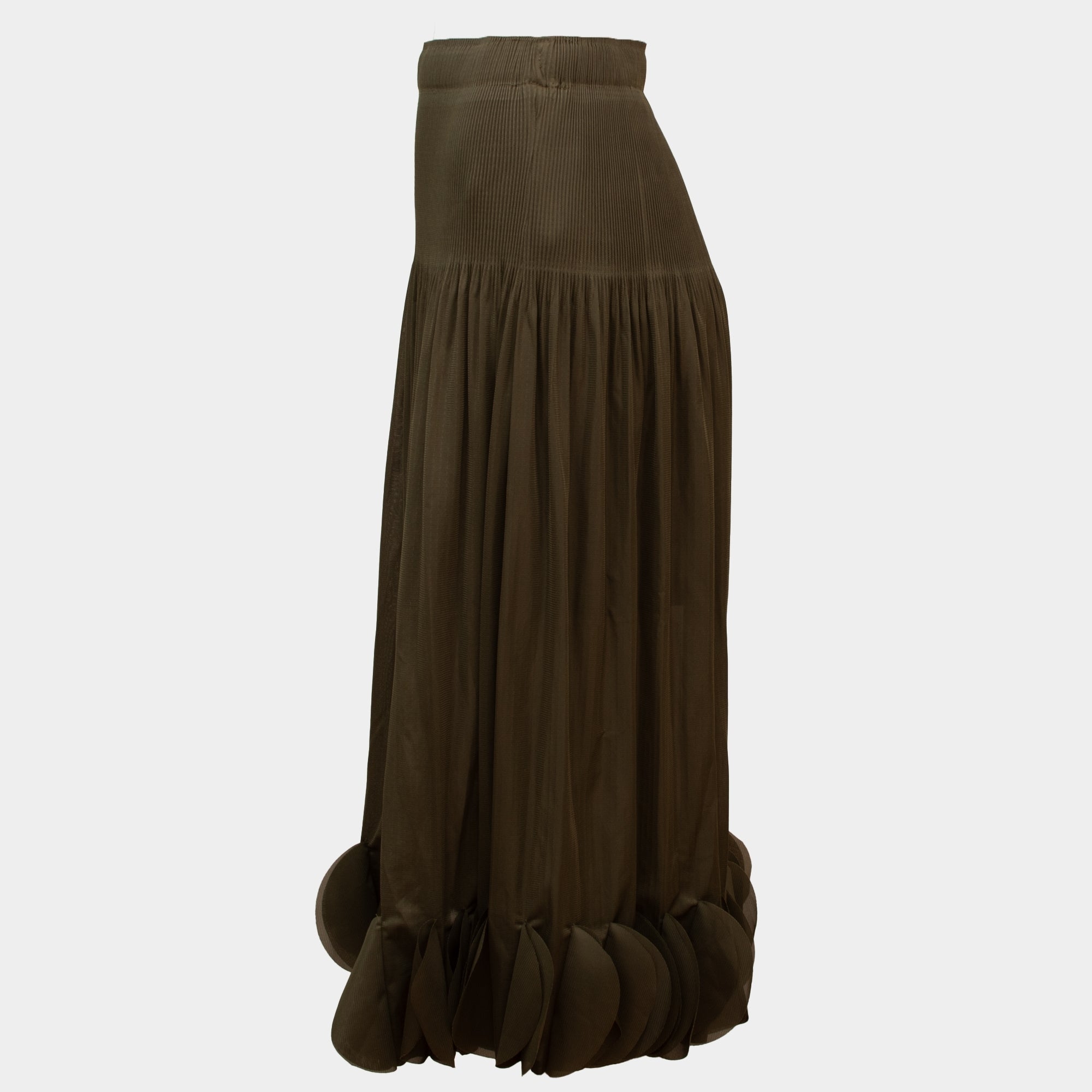 Ria olive midi length pleated ruffle skirt