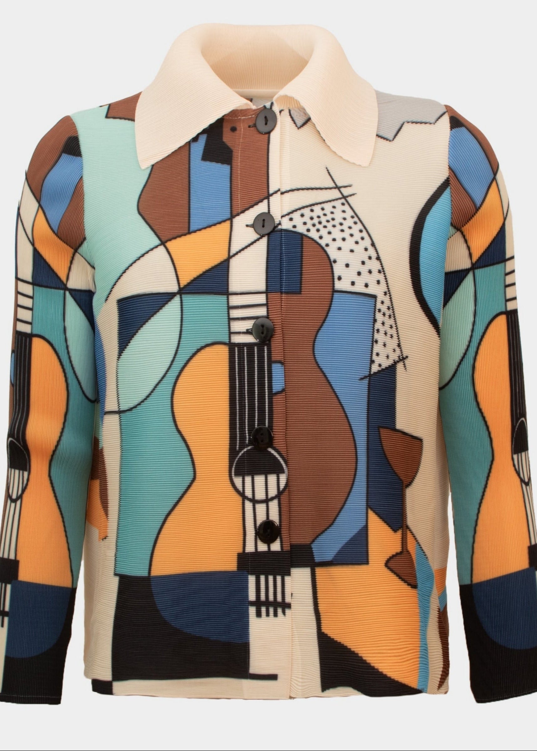 Monroe cream brown glass printed pleated short jacket