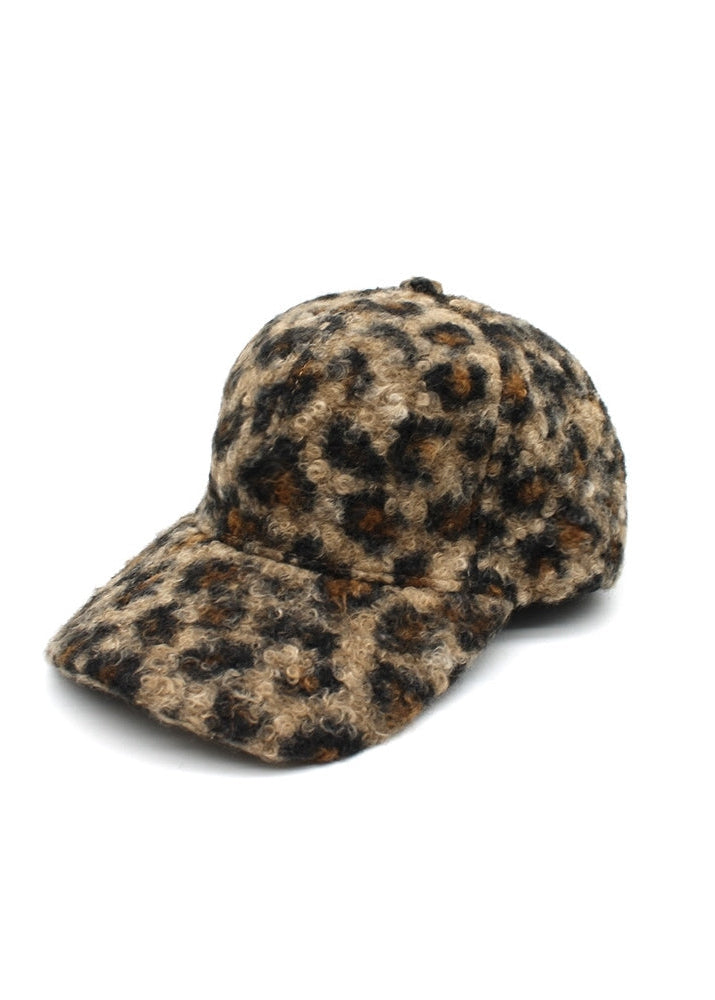 Animal print boucle yarn cap