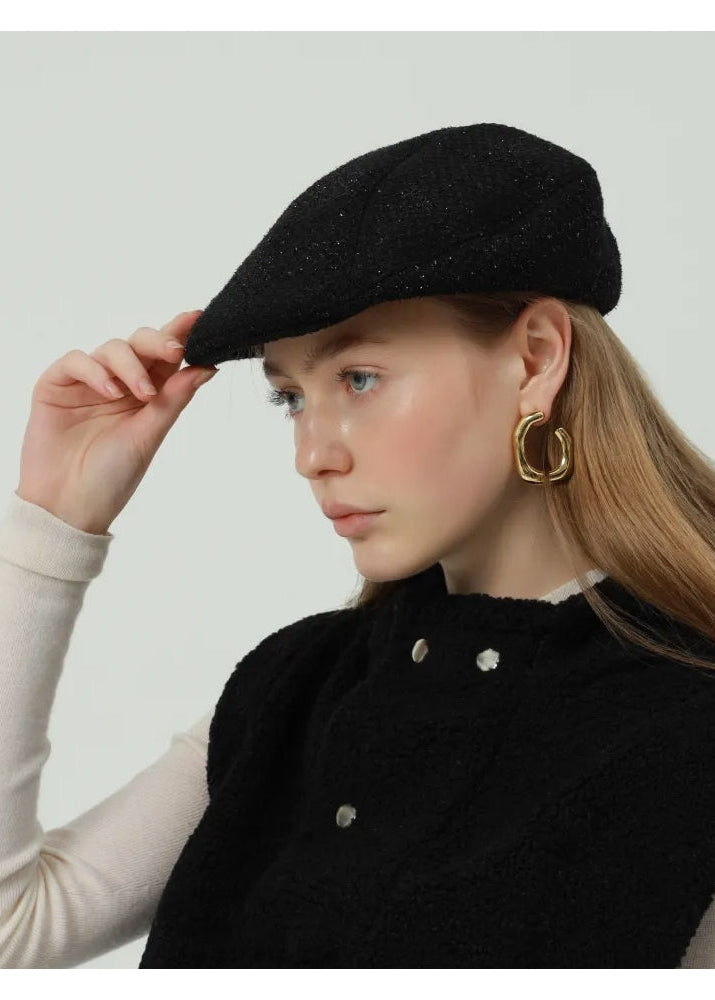 Black lurex flat cap