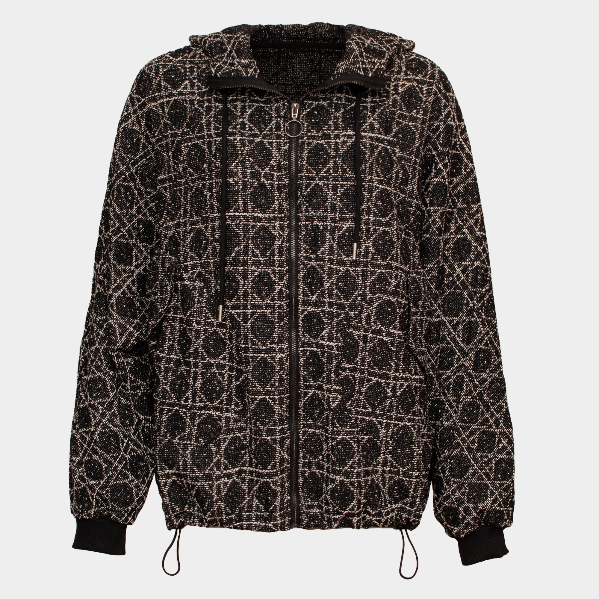 Elma black white diamond printed hooded twill jacket