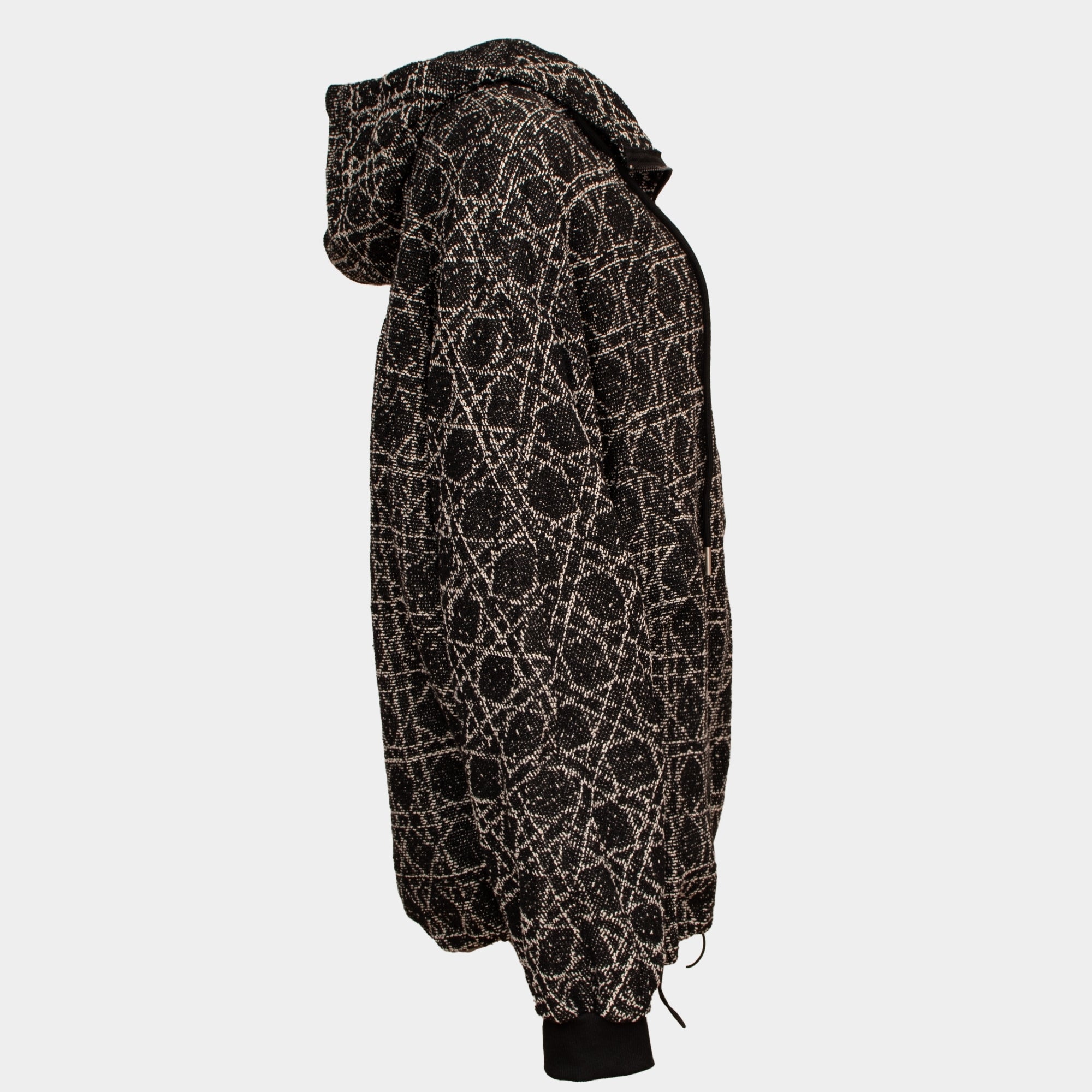 Elma black white diamond printed hooded twill jacket