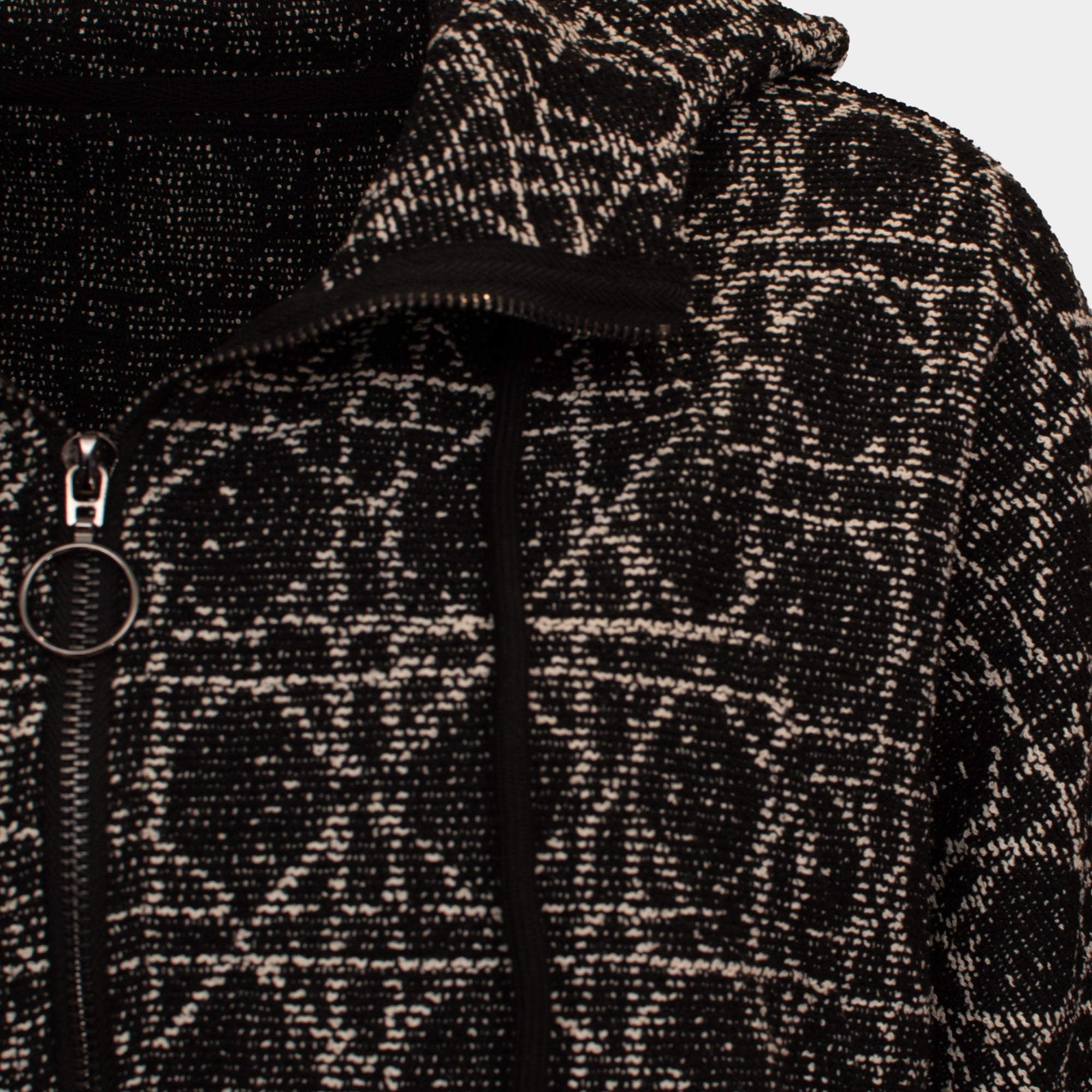 Elma black white diamond printed hooded twill jacket