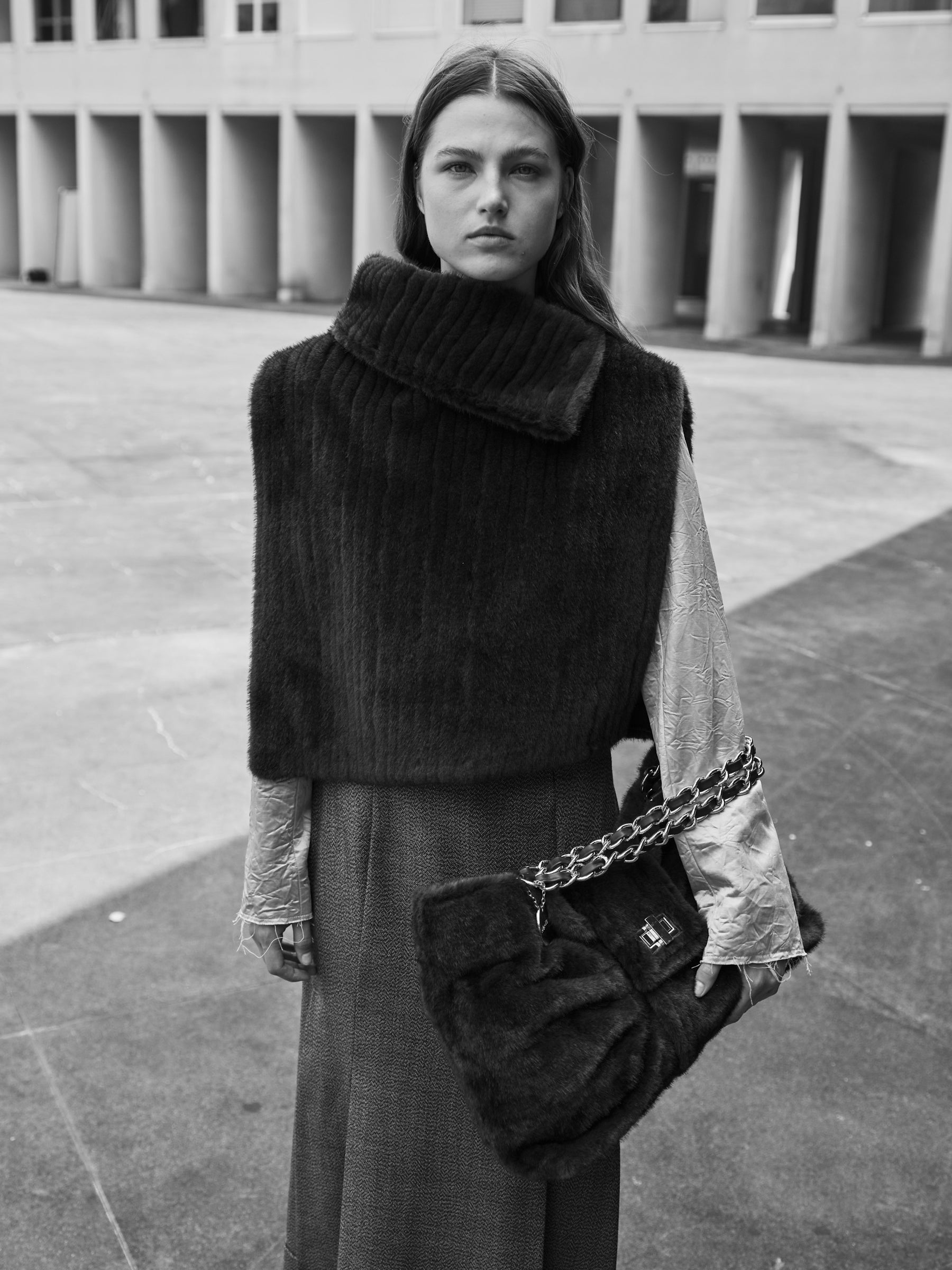 Oya - Faux fur cape gilet Burnt Orange