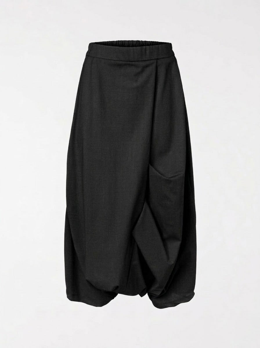 Black Roberta skirt-effect harem trousers, front product view