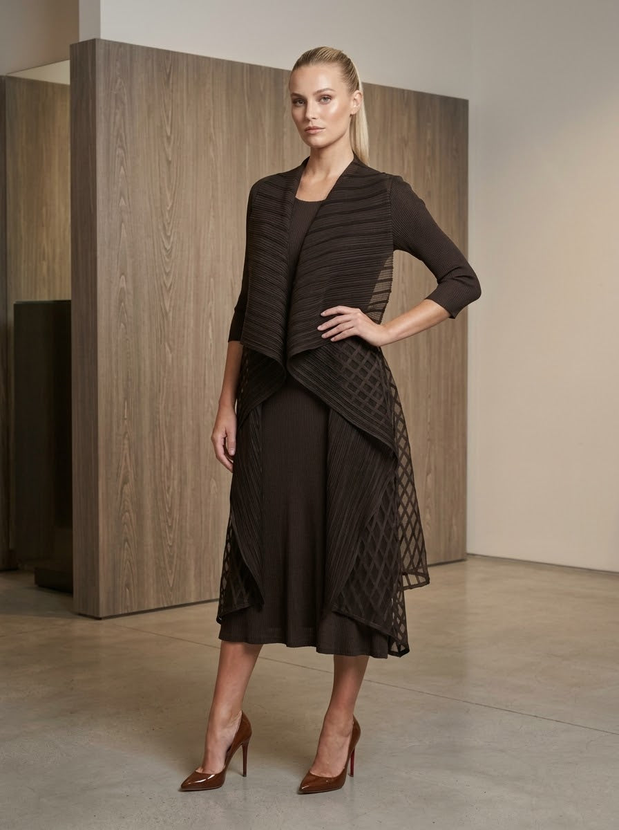 Natalia Pleated shrug dress in chocolate