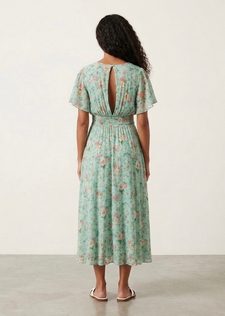 Kelsey ditsy floral print mint chiffon midi dress
