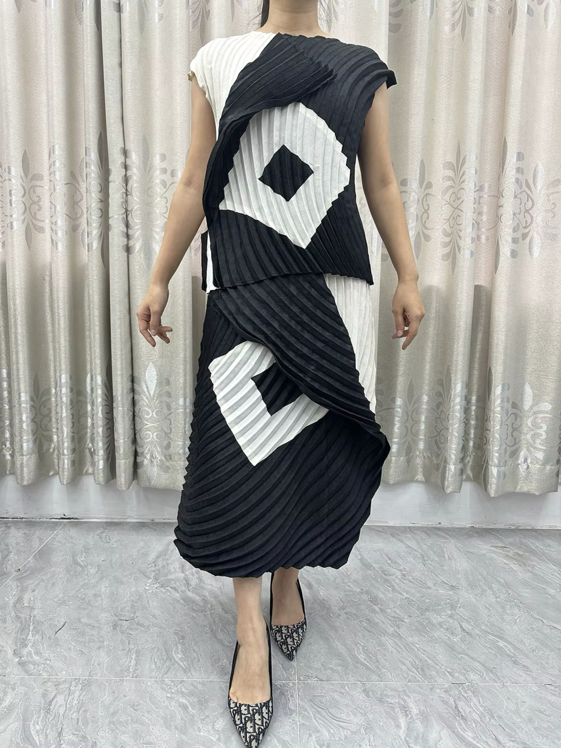 Alexis - Pleated Top & Skirt Set