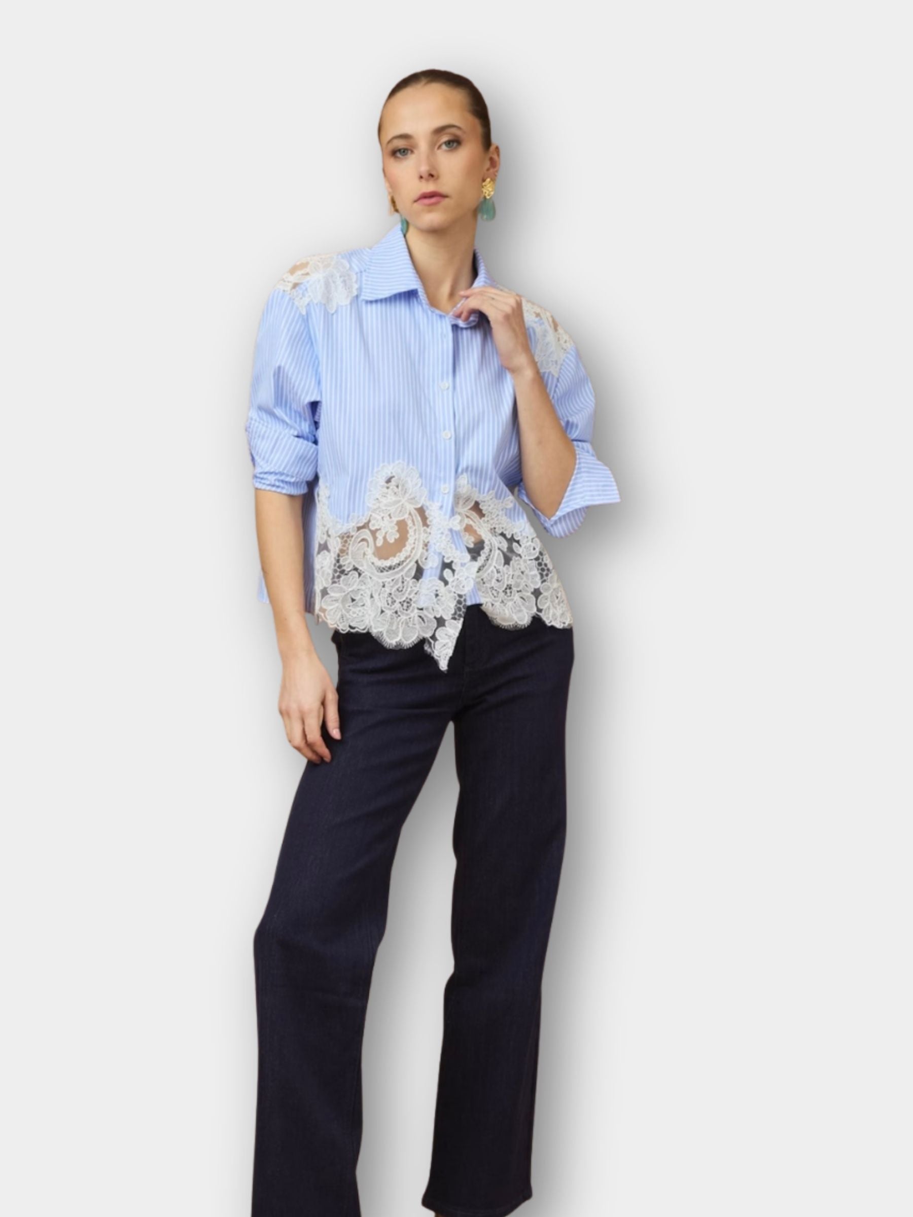 Faye - Stripe and Lace shirt