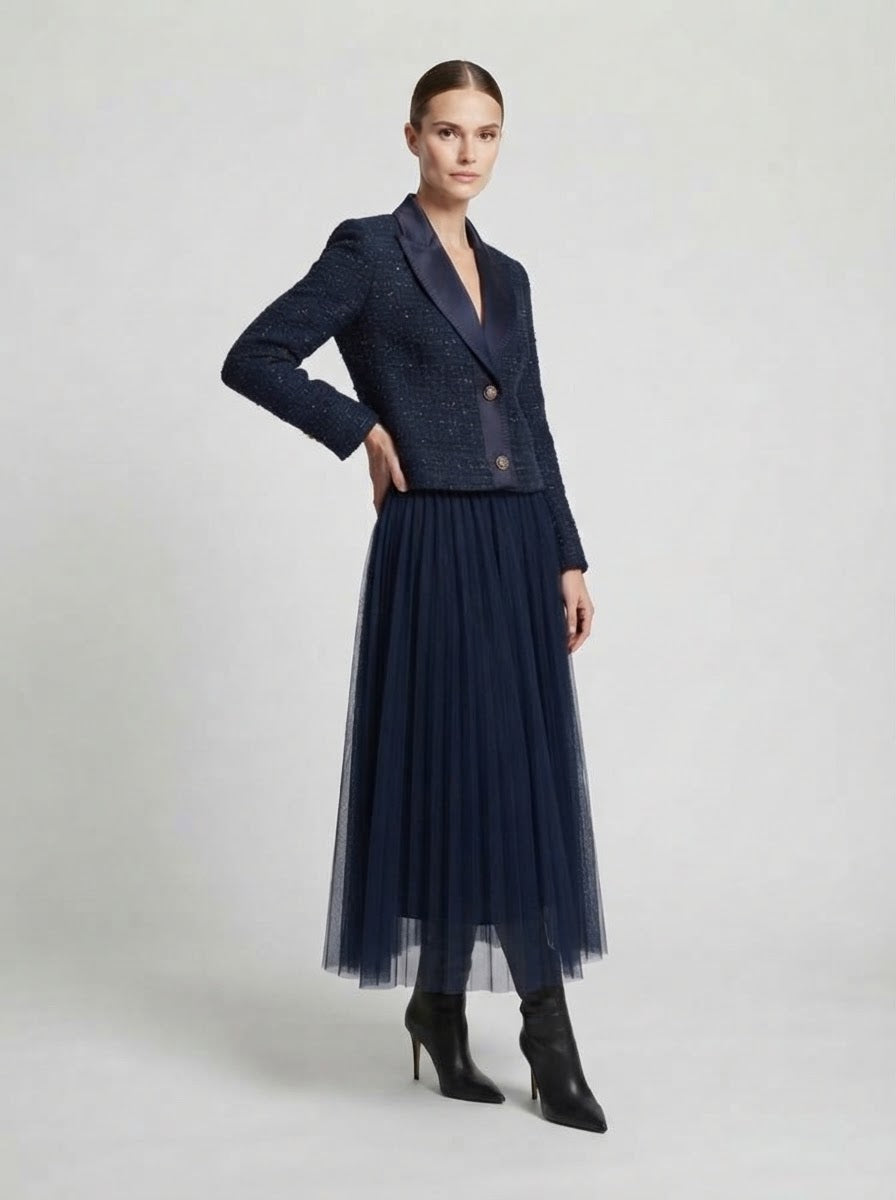 Candice - Plain flared tulle skirt Navy